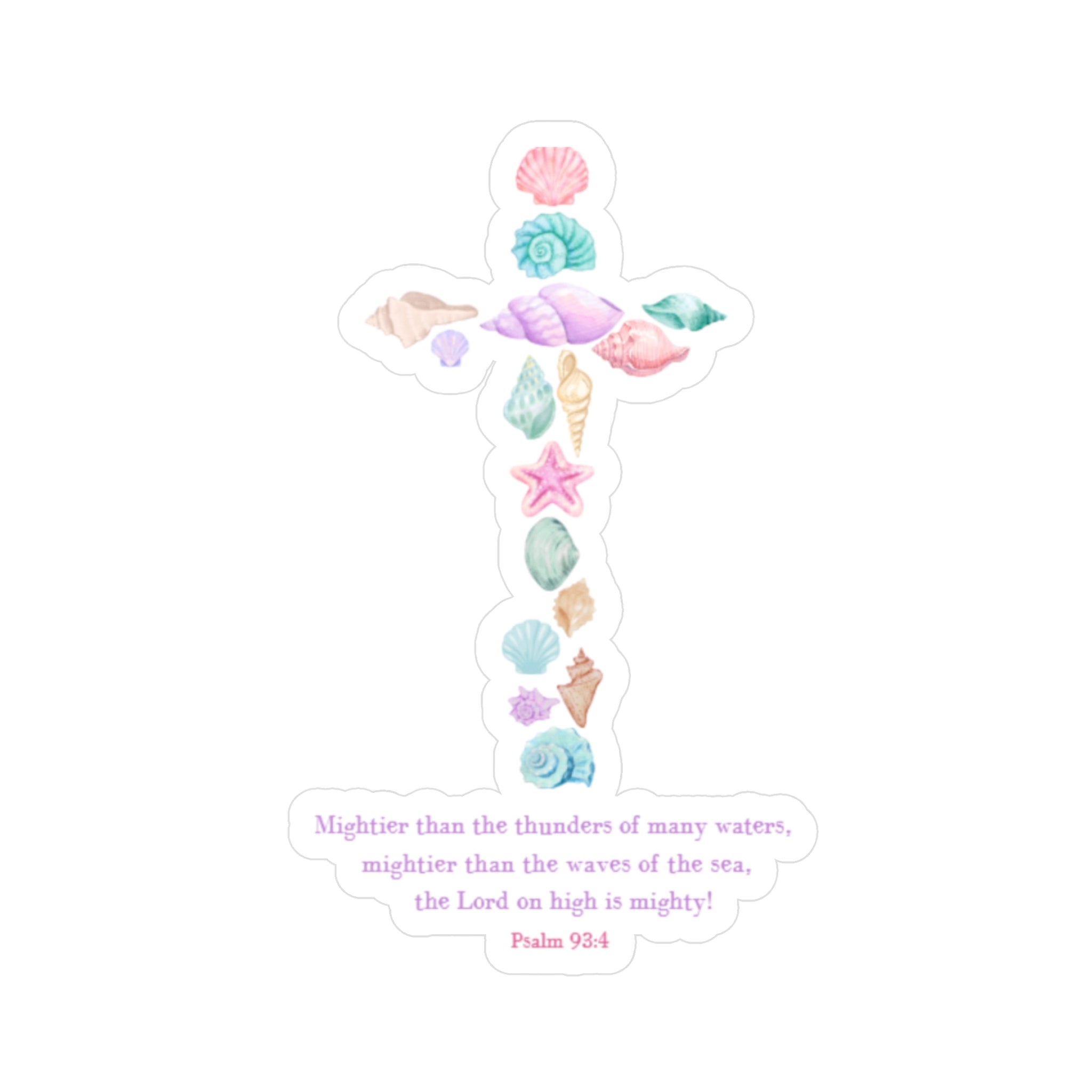 Sea Shell Cross Vinyl Sticker — Psalm 93:4 Faith Decal