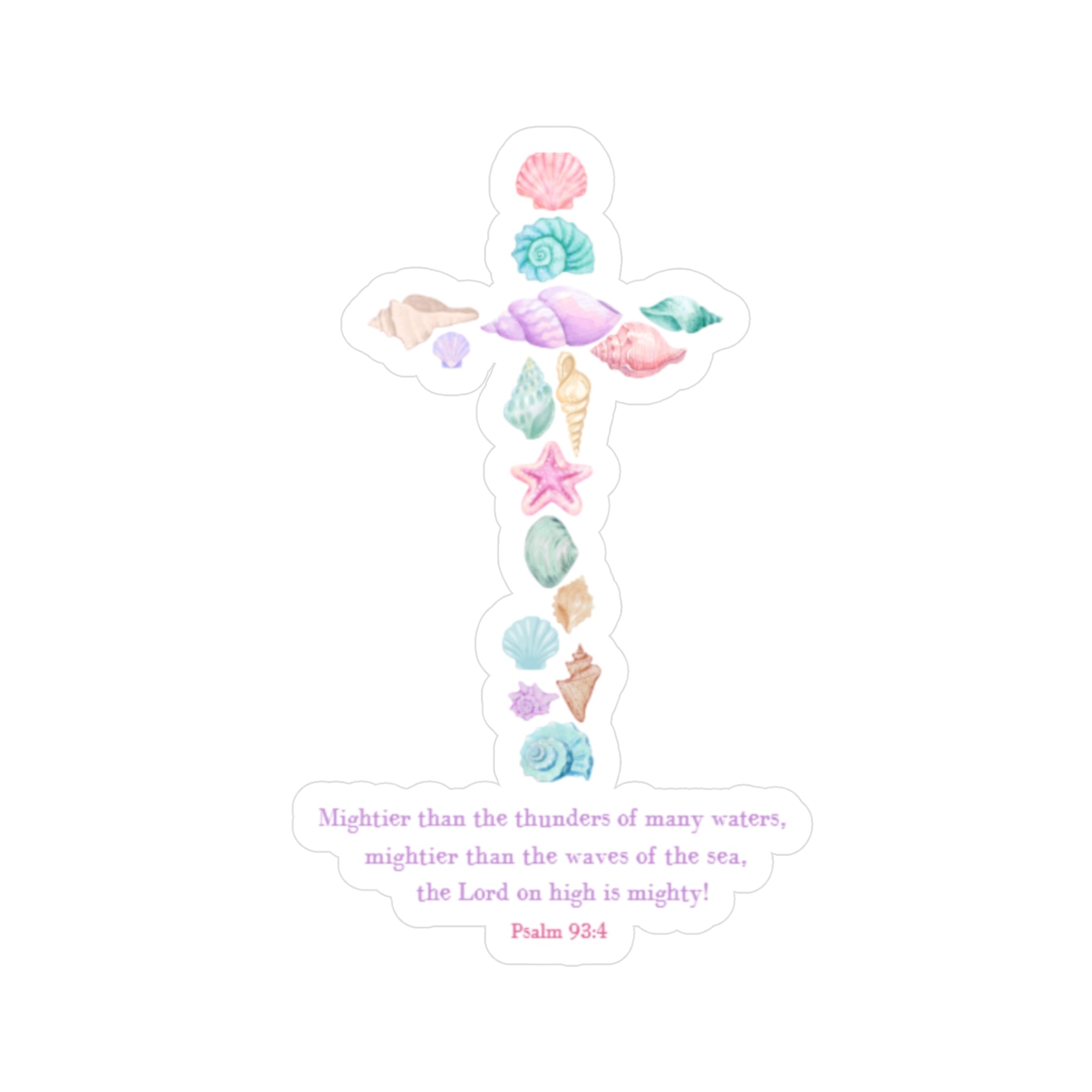 Sea Shell Cross Psalm 93:4 Sticker