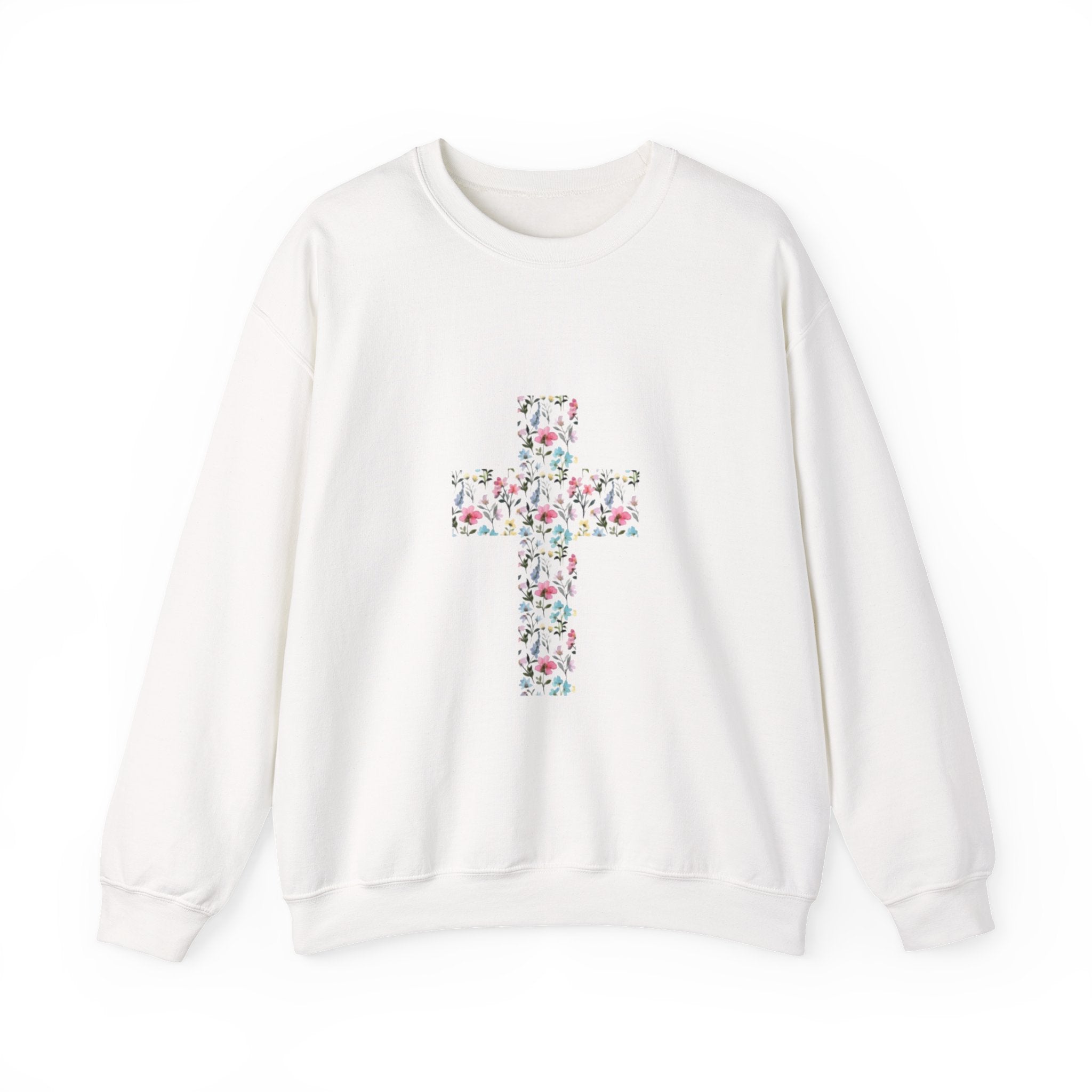 Floral Cross Crewneck Sweatshirt — Women's Christian Faith Pullover