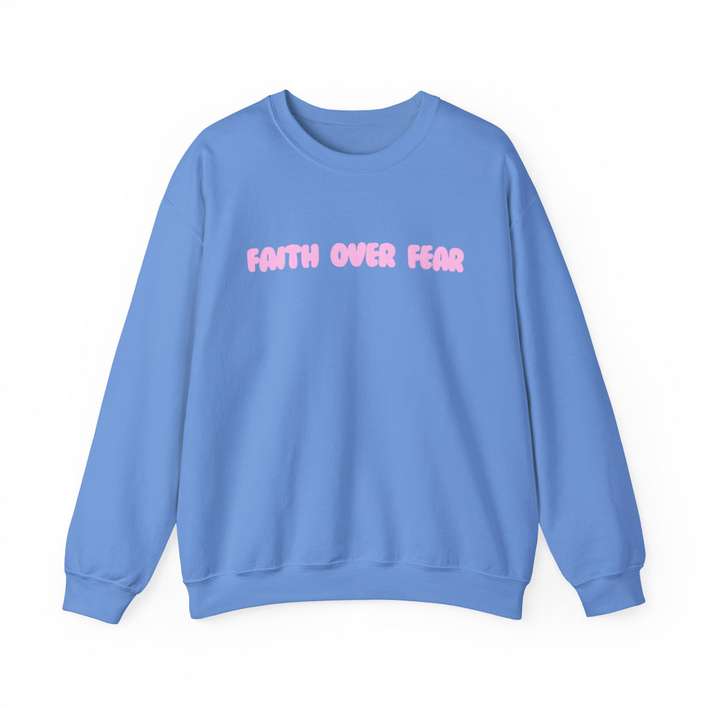 Faith Over Fear Crewneck Sweatshirt — Pink Retro Typography Christian Sweatshirt