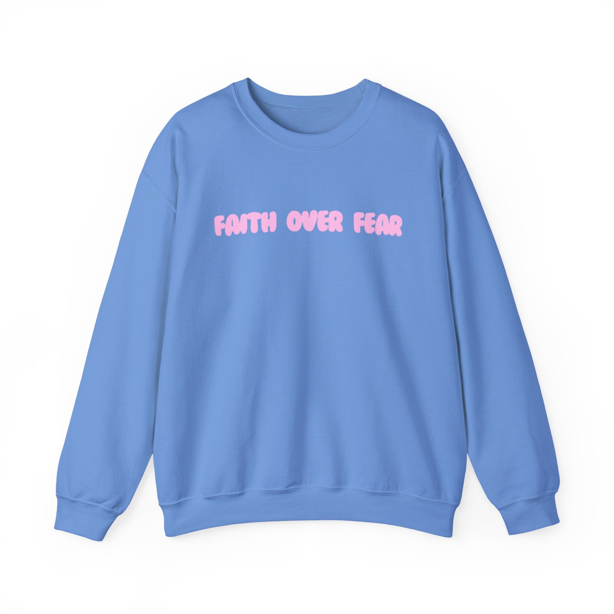 Faith Over Fear Crewneck Sweatshirt — Pink Retro Typography Christian Sweatshirt
