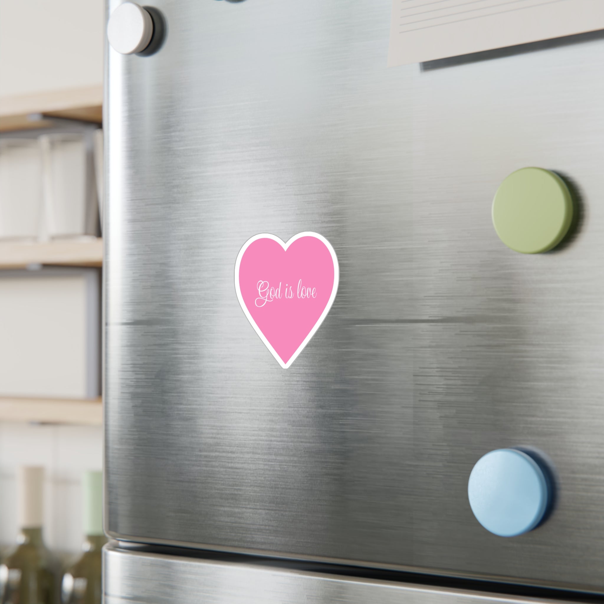 Heart Sticker "God Is Love" — Pink Religious Vinyl Decal (Kiss-Cut)