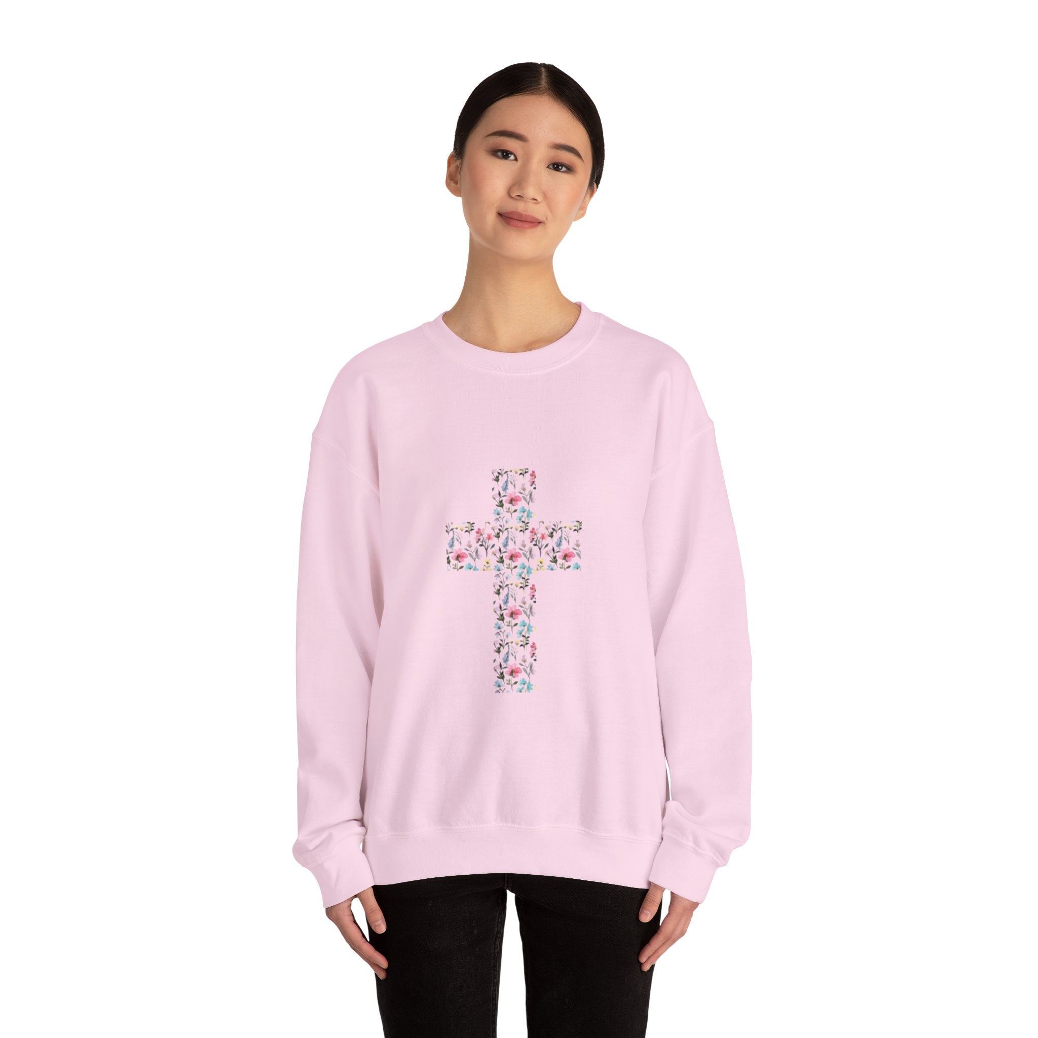 Floral Cross Crewneck Sweatshirt — Women's Christian Faith Pullover