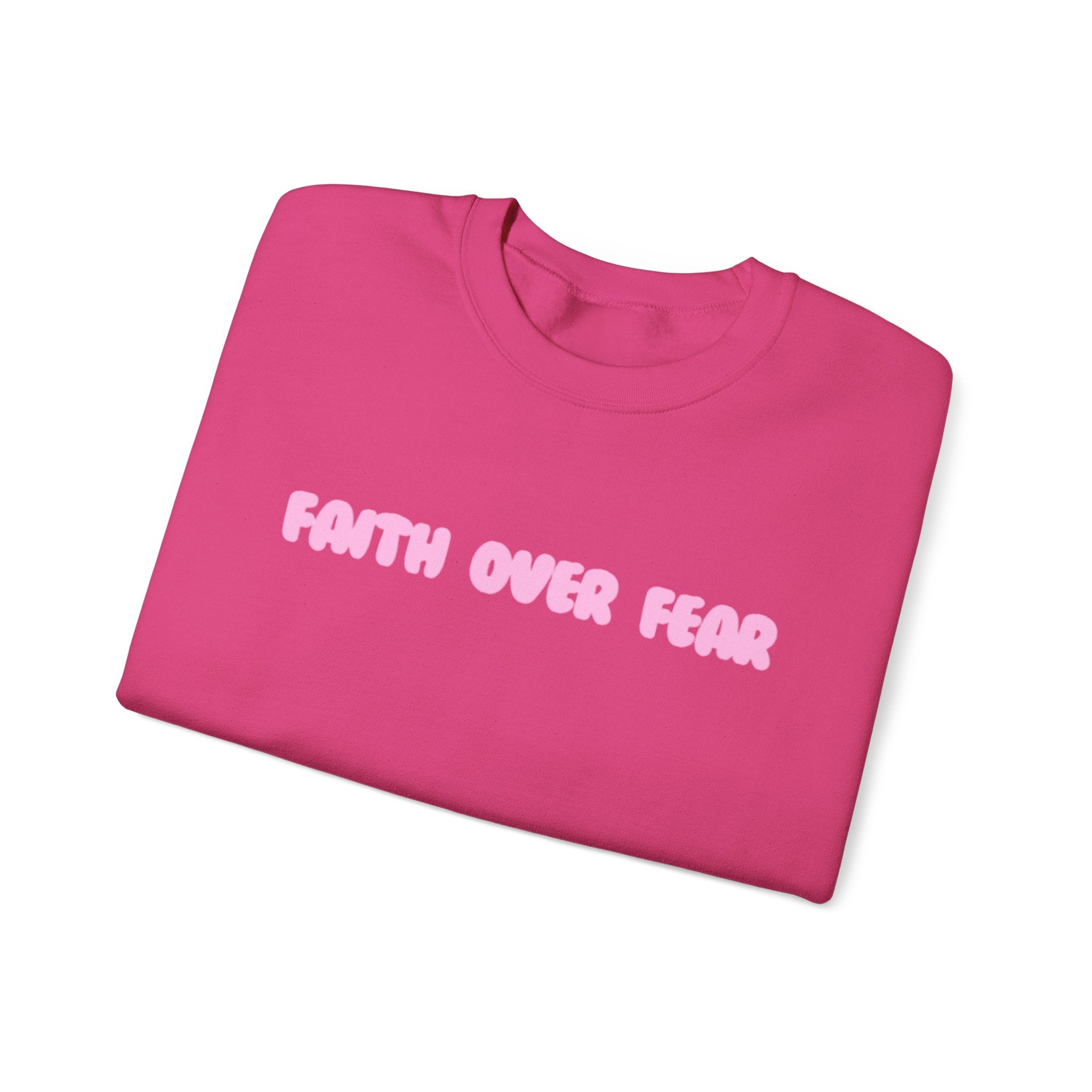 Faith Over Fear Crewneck Sweatshirt — Pink Retro Typography Christian Sweatshirt