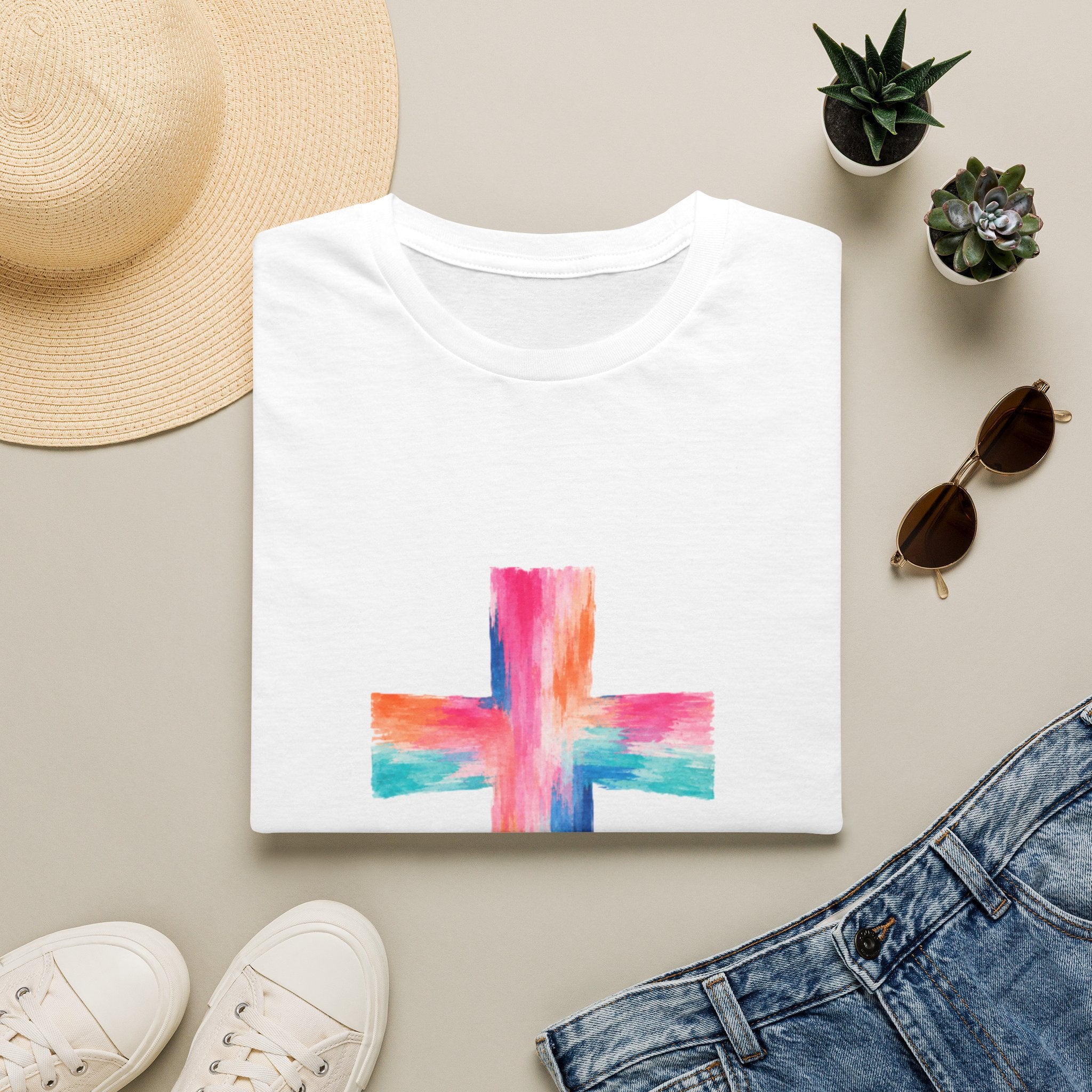 Watercolor Cross T-Shirt — Colorful Christian Faith Tee