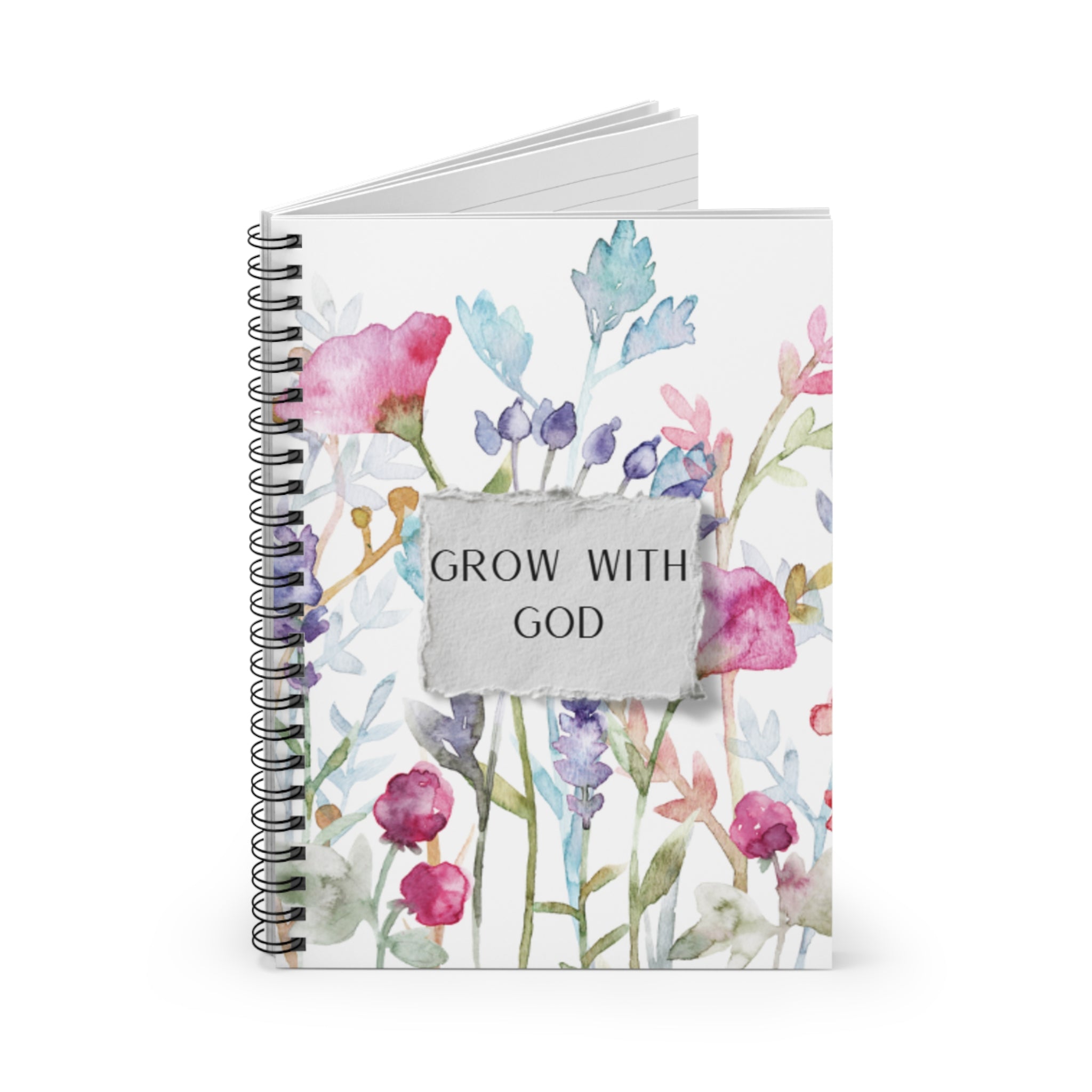 Grow With God Floral Spiral Notebook — Christian Ruled Journal for Prayer &amp; Devotion