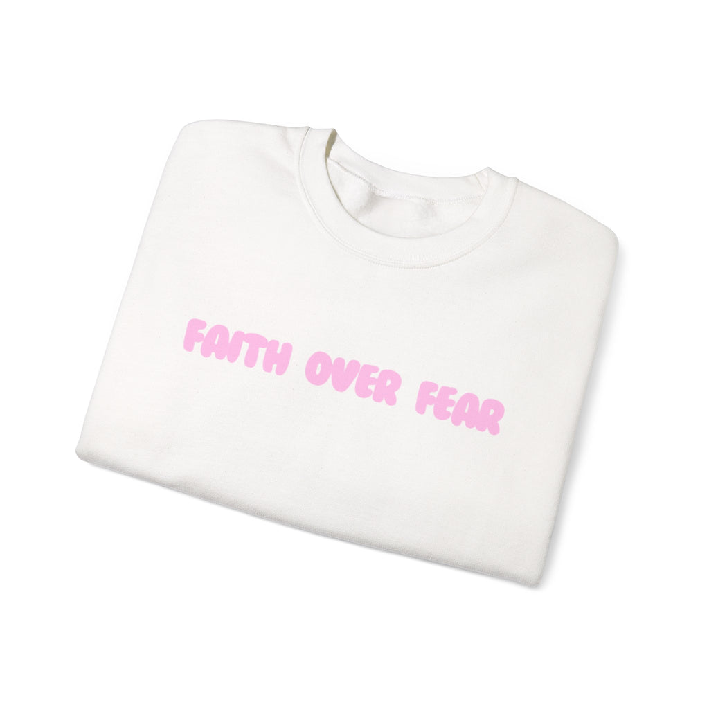 Faith Over Fear Crewneck Sweatshirt — Pink Retro Typography Christian Sweatshirt