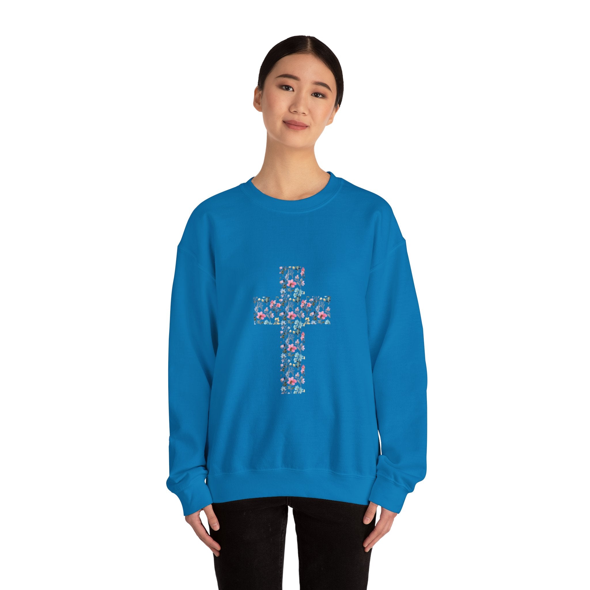 Floral Cross Crewneck Sweatshirt — Women's Christian Faith Pullover