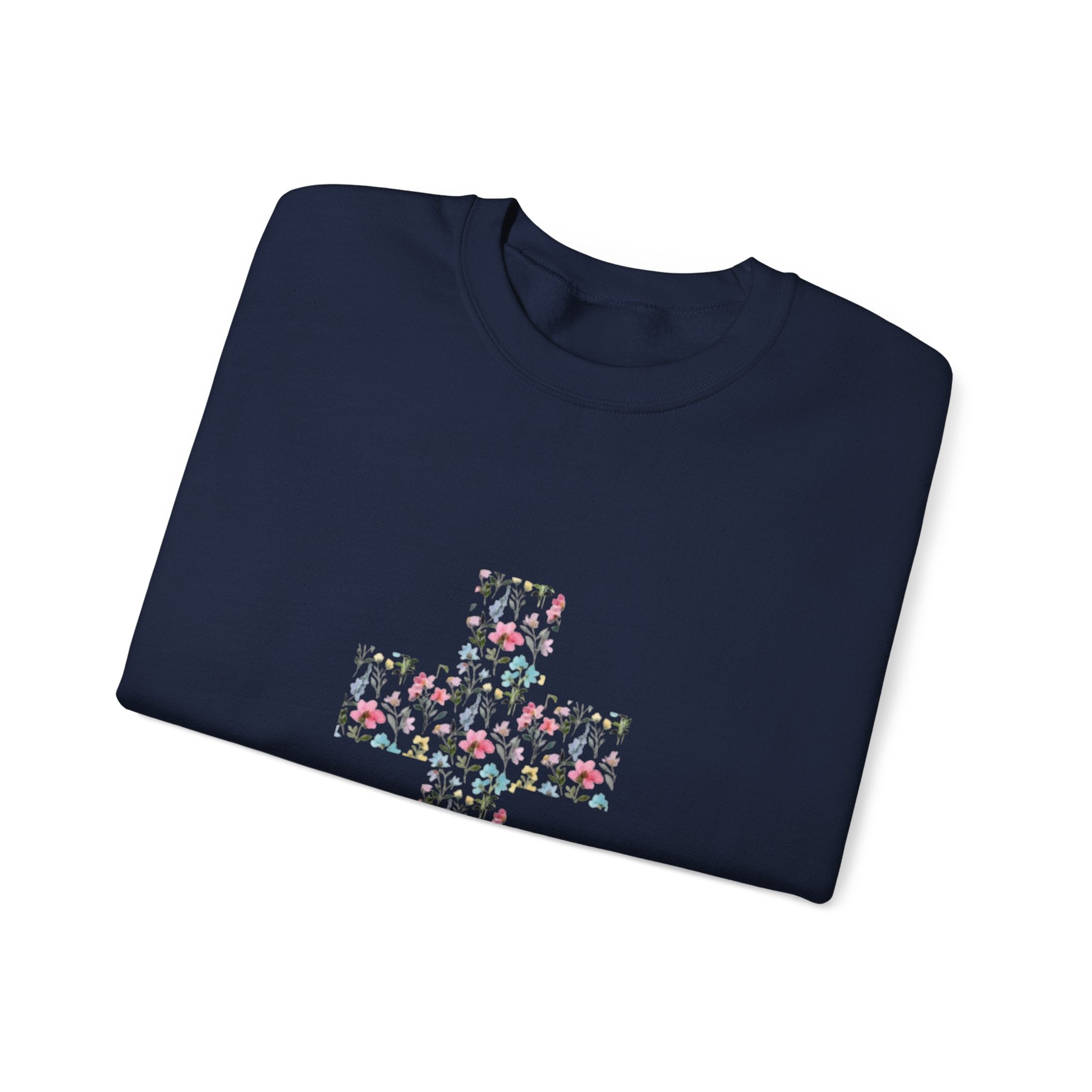 Floral Cross Crewneck Sweatshirt — Women's Christian Faith Pullover