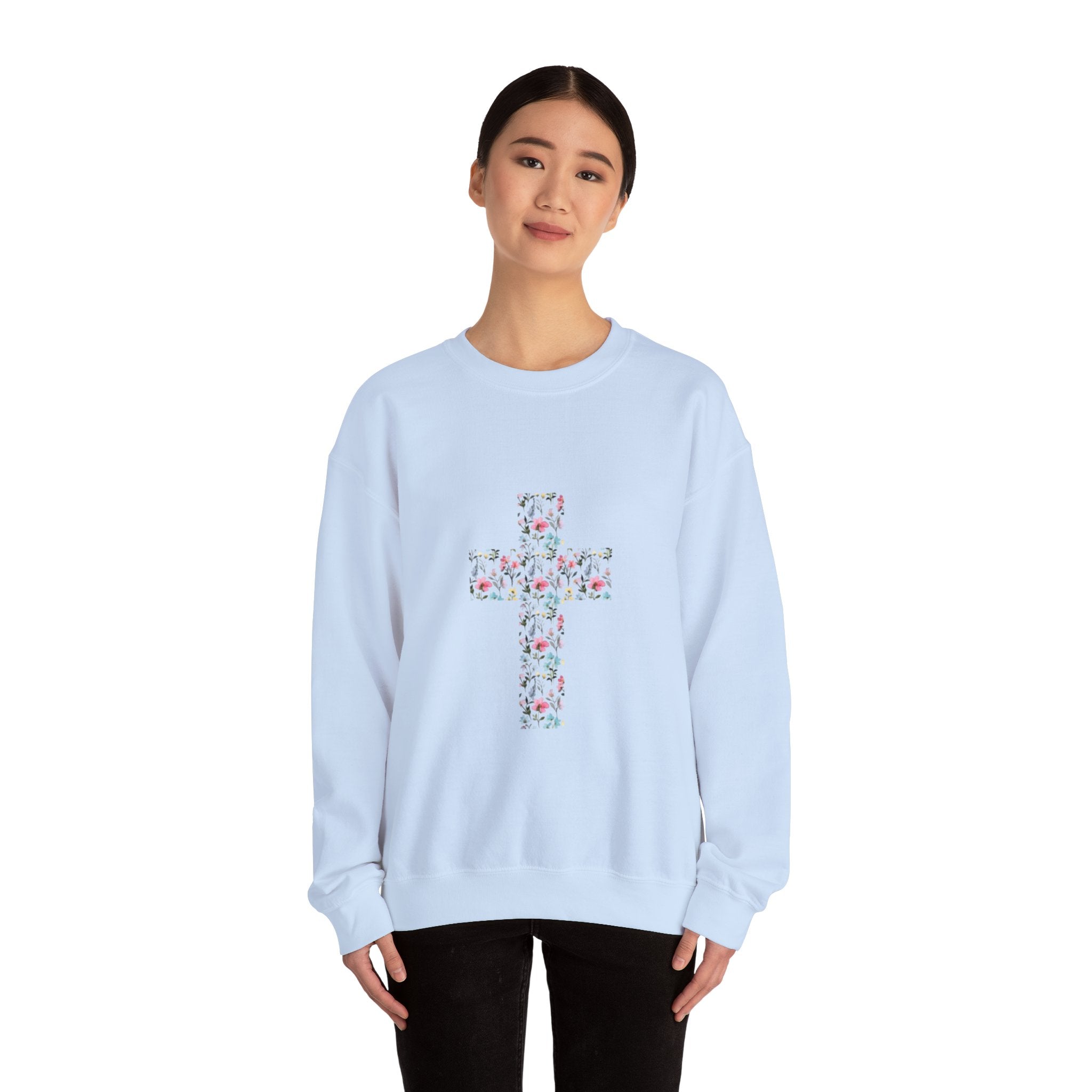 Floral Cross Crewneck Sweatshirt — Women's Christian Faith Pullover