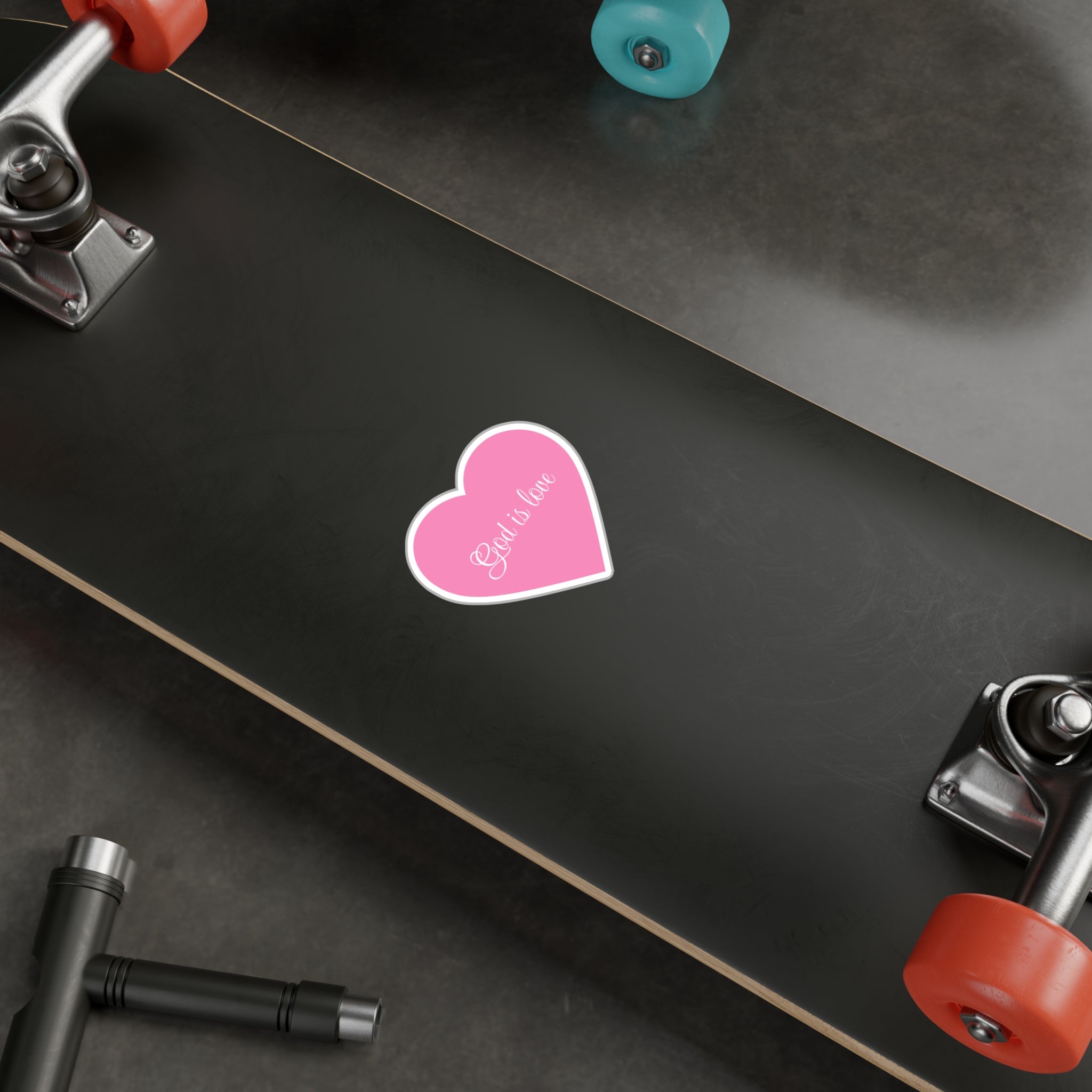 Heart Sticker "God Is Love" — Pink Religious Vinyl Decal (Kiss-Cut)