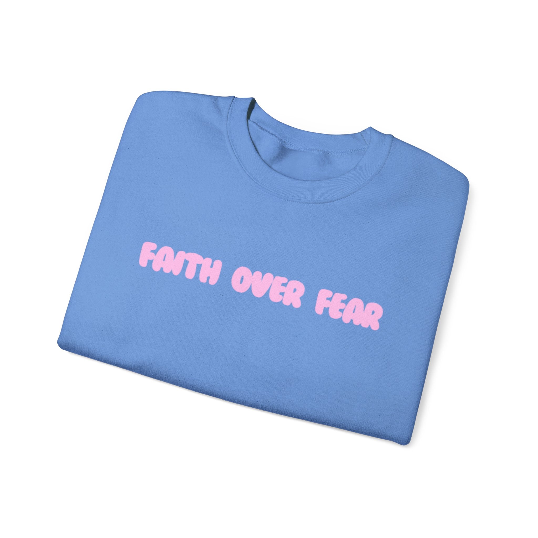 Faith Over Fear Crewneck Sweatshirt — Pink Retro Typography Christian Sweatshirt