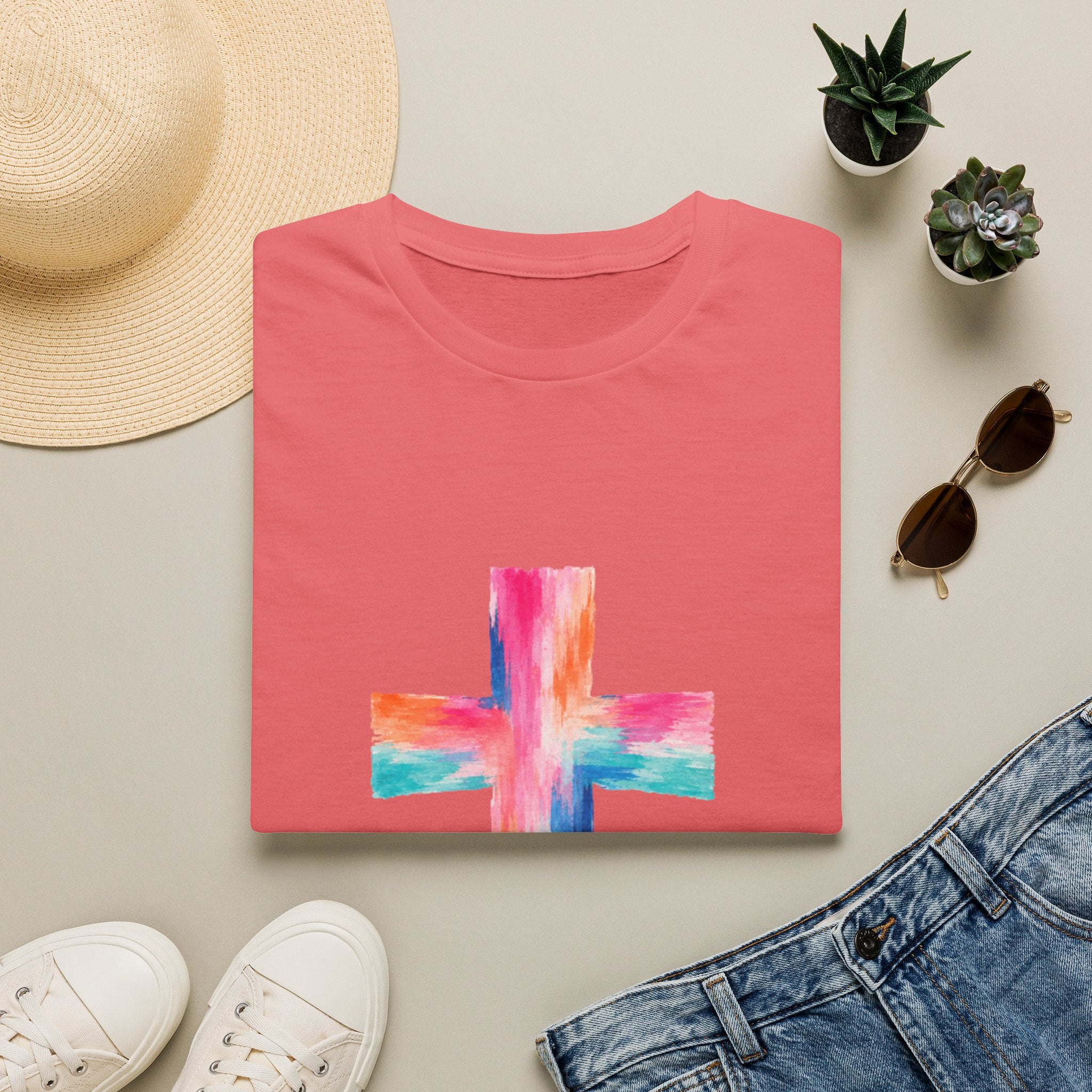 Watercolor Cross T-Shirt — Colorful Christian Faith Tee