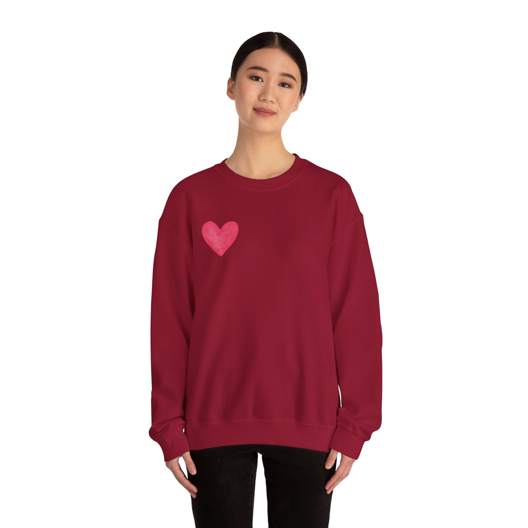 Crewneck Sweatshirt – Watercolor 'LOVE' Back Print, Cozy Valentine's Pullover