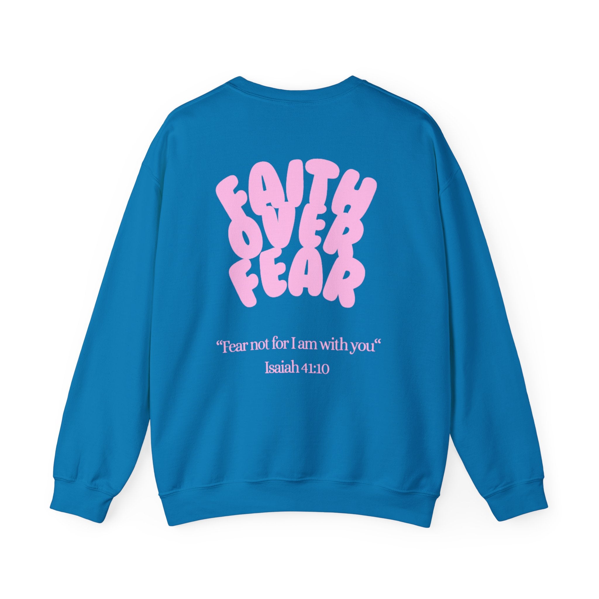 Faith Over Fear Crewneck Sweatshirt — Pink Retro Typography Christian Sweatshirt