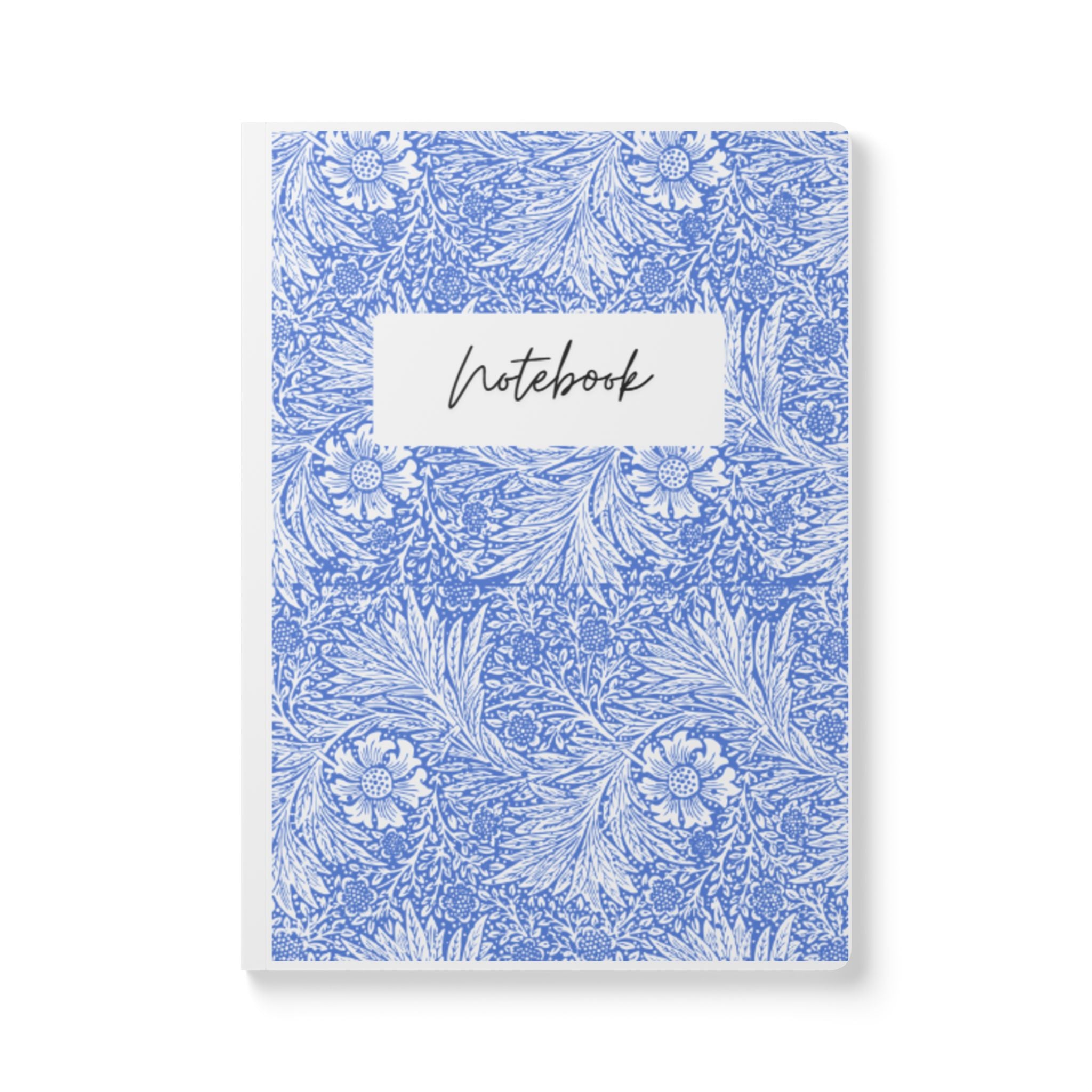 Blue Floral Notebook — Softcover Journal with 'Notebook' Cover