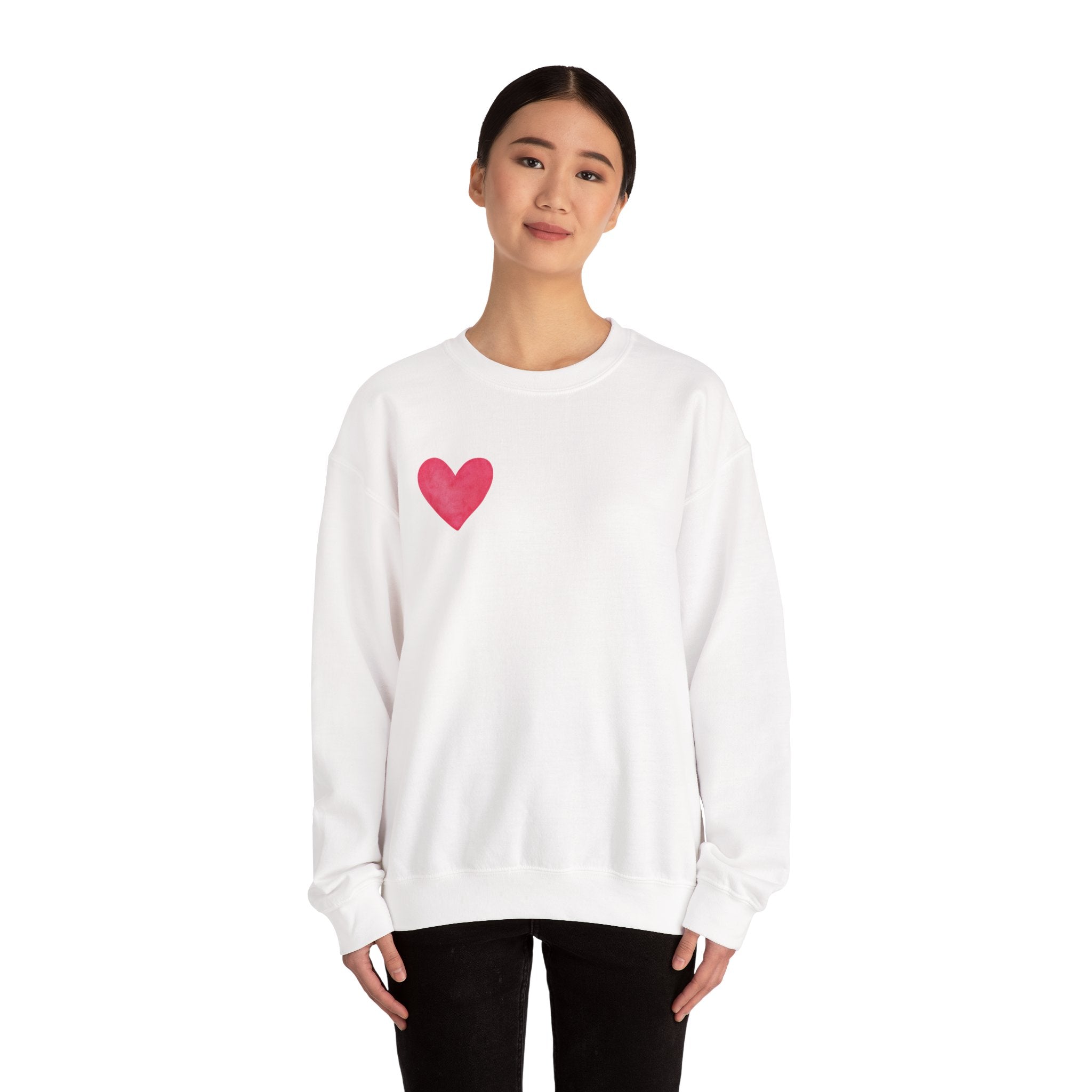 Crewneck Sweatshirt – Watercolor 'LOVE' Back Print, Cozy Valentine's Pullover