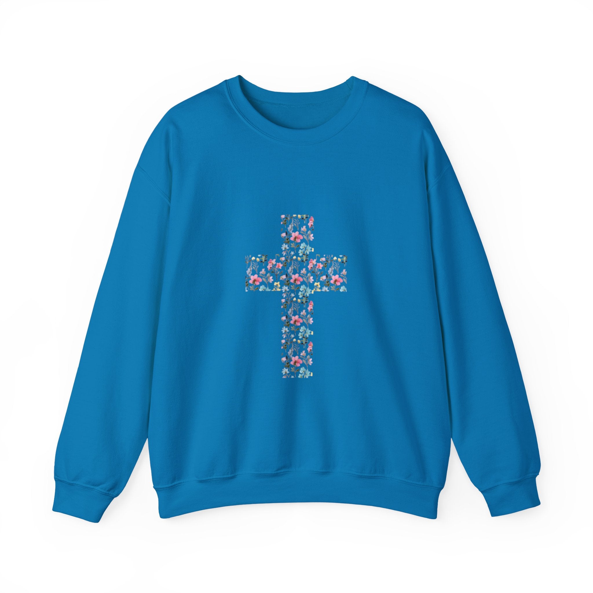 Floral Cross Crewneck Sweatshirt — Women's Christian Faith Pullover