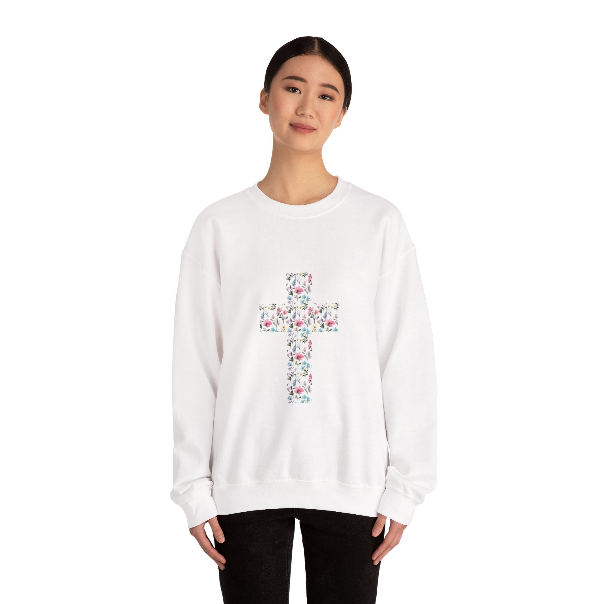 Floral Cross Crewneck Sweatshirt — Women's Christian Faith Pullover