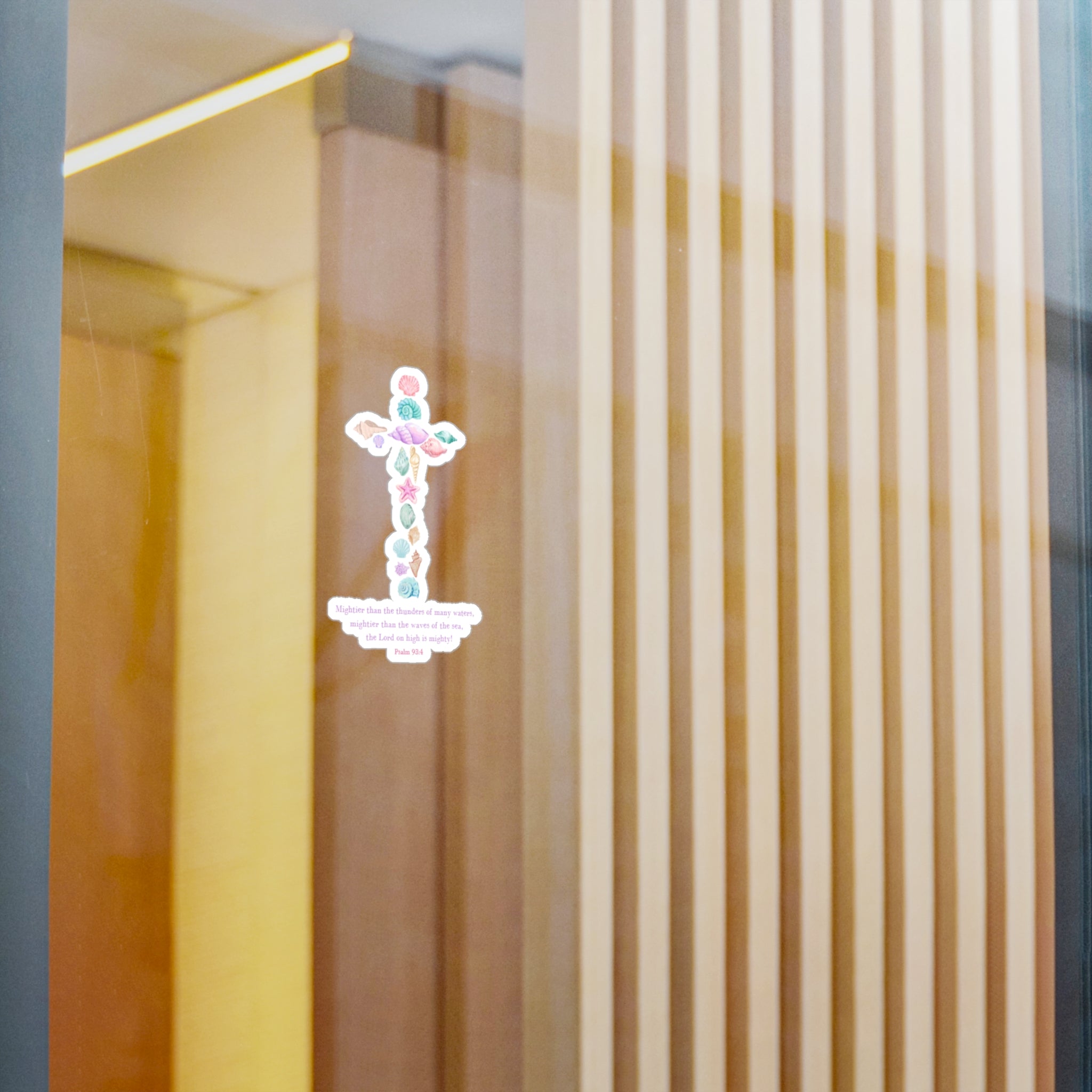 Sea Shell Cross Vinyl Sticker — Psalm 93:4 Faith Decal