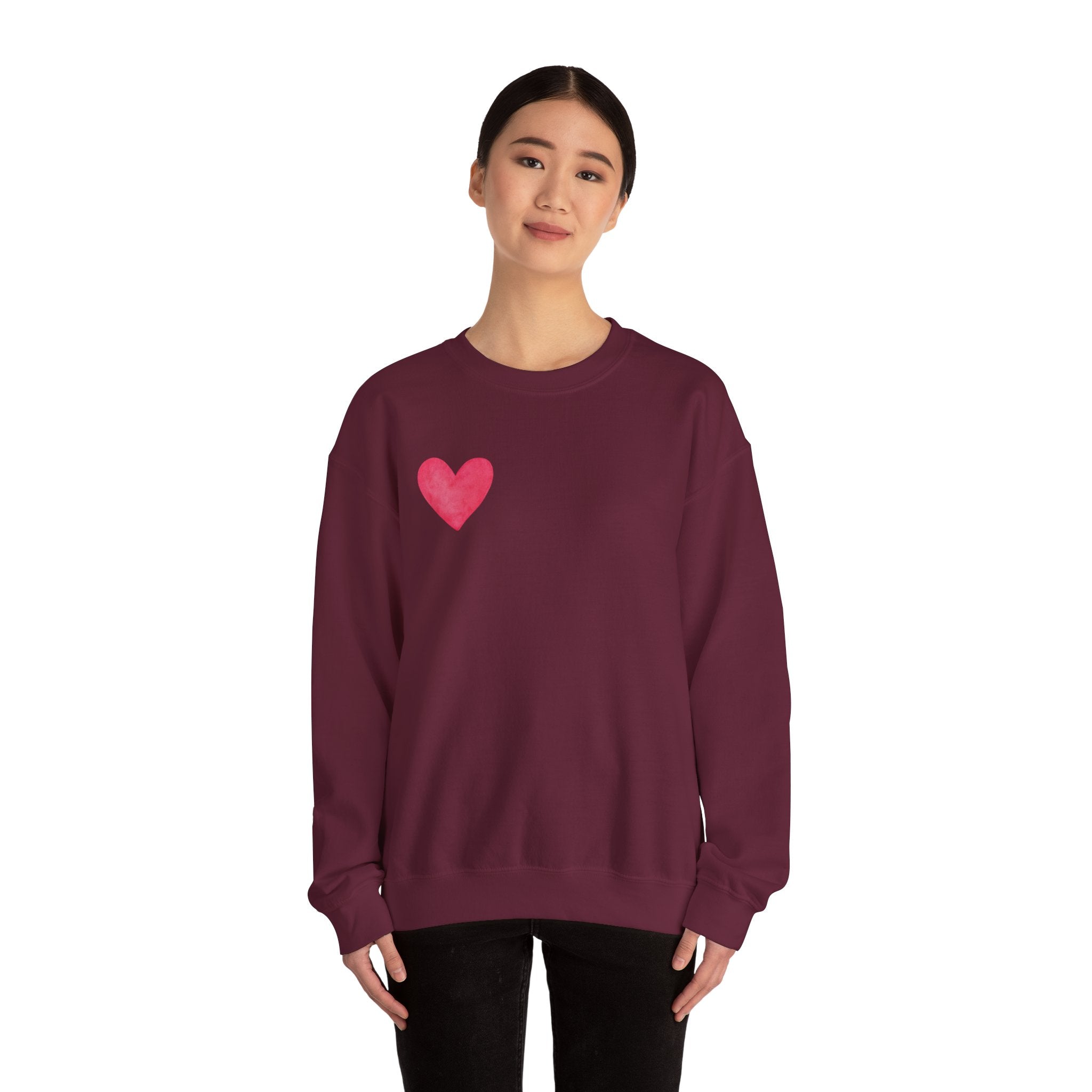 Crewneck Sweatshirt – Watercolor 'LOVE' Back Print, Cozy Valentine's Pullover