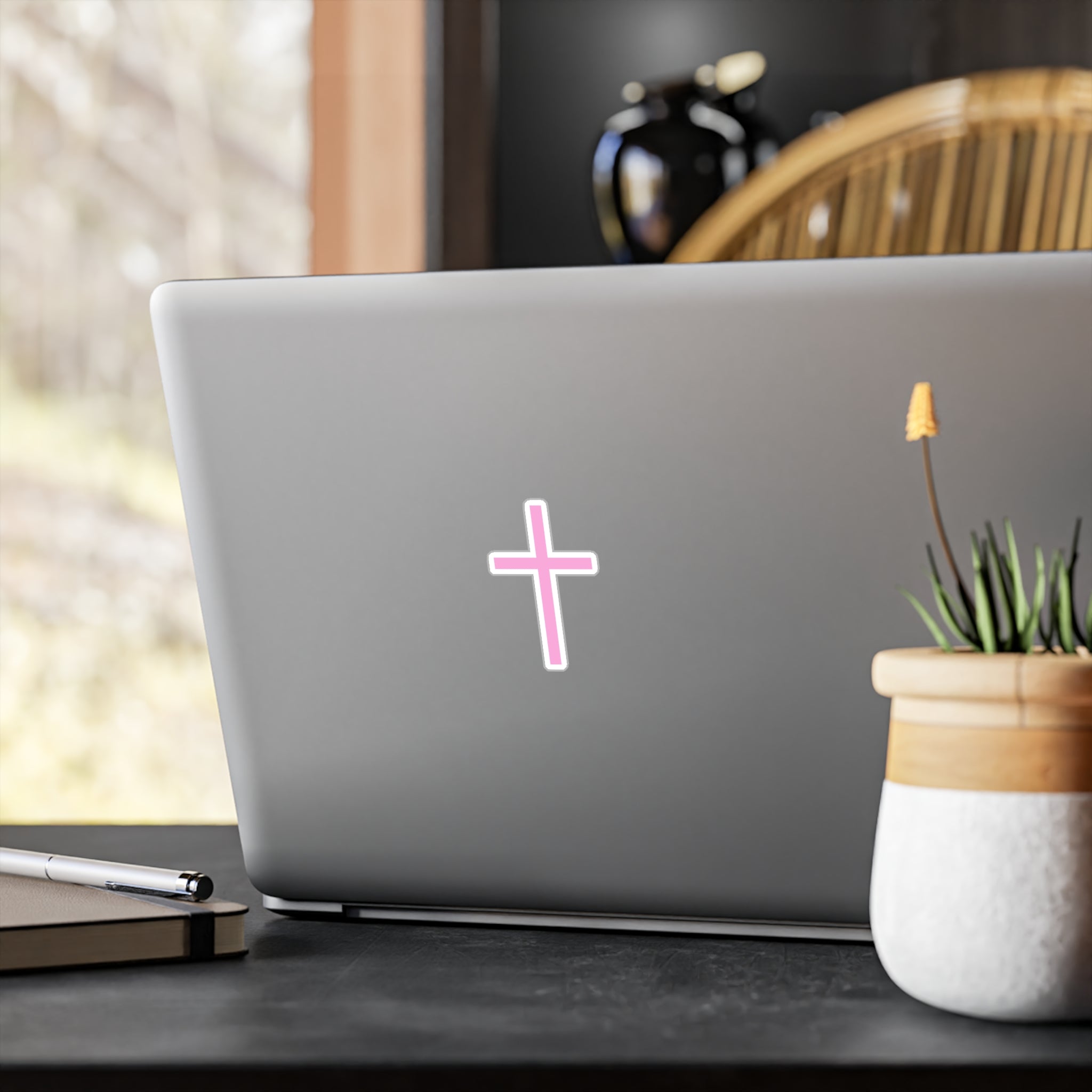 Pink Cross Vinyl Sticker — Kiss-Cut Religious Decal for Water Bottles, Laptops & Cars