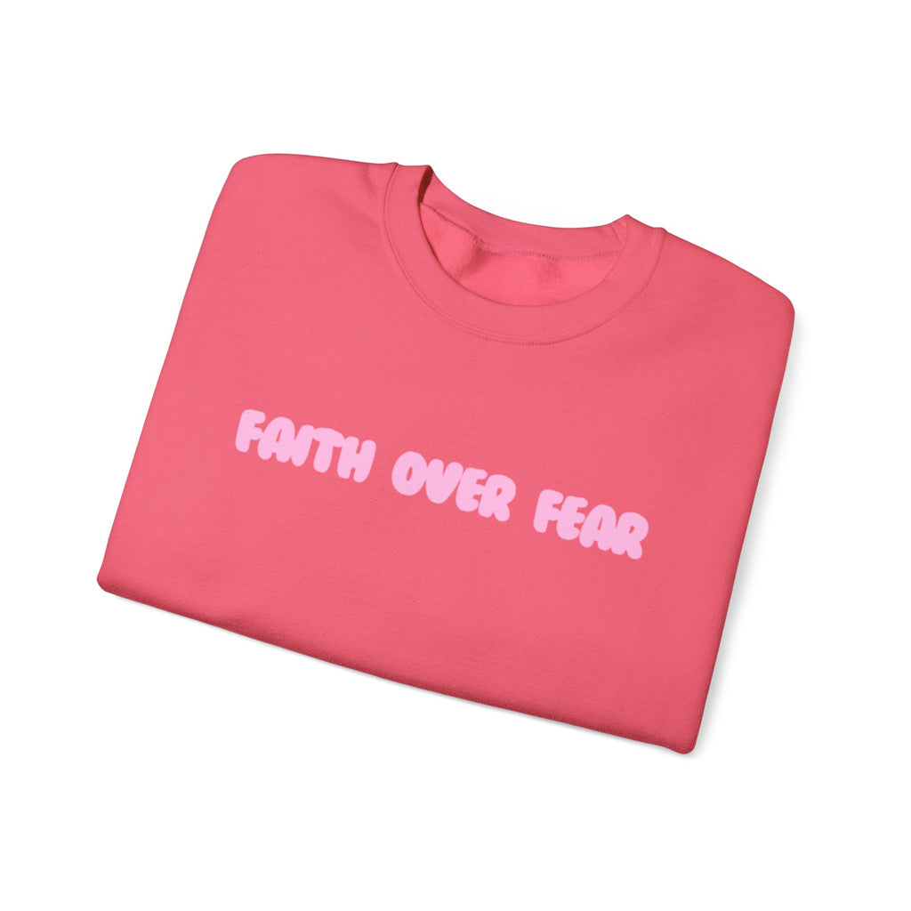 Faith Over Fear Crewneck Sweatshirt — Pink Retro Typography Christian Sweatshirt