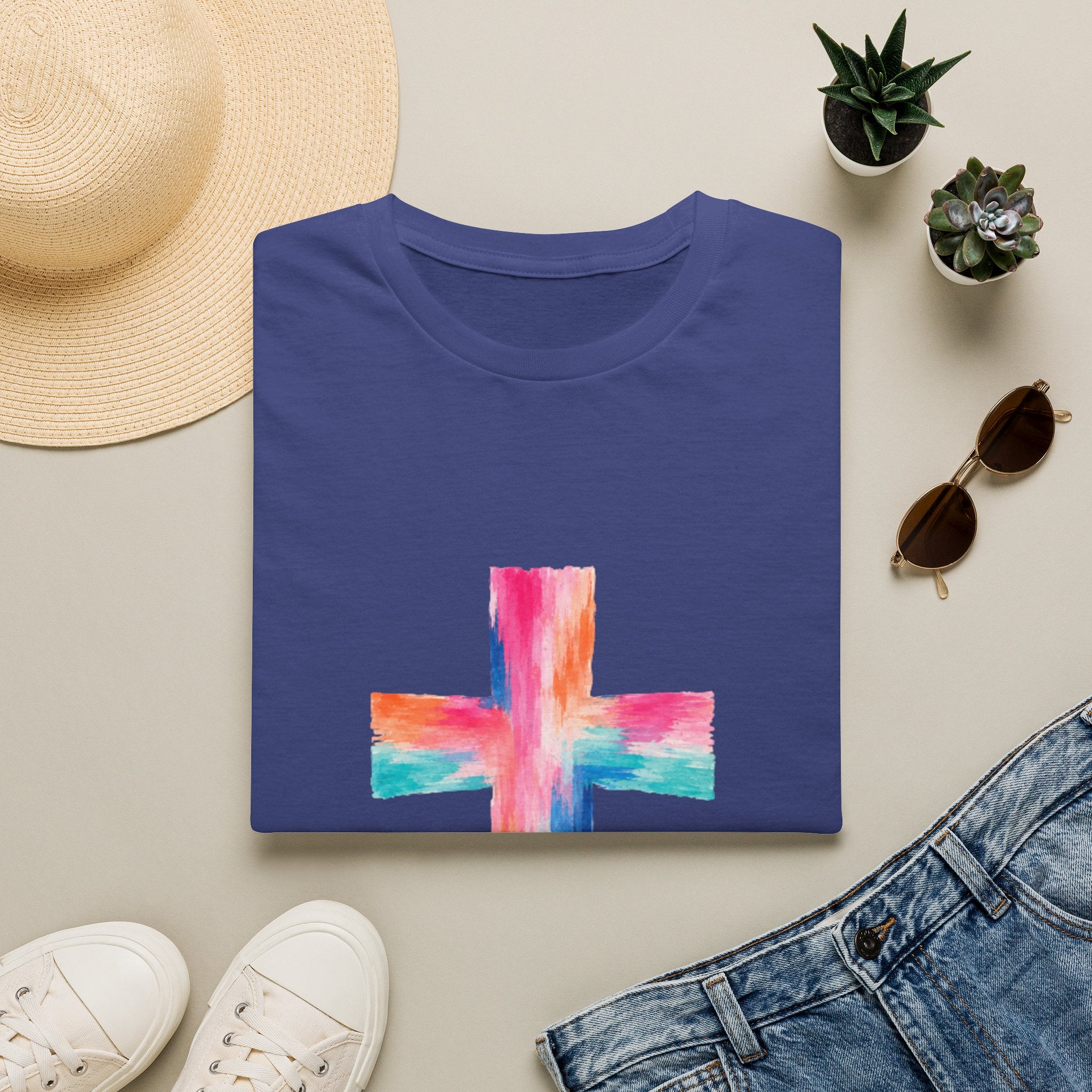 Watercolor Cross T-Shirt — Colorful Christian Faith Tee