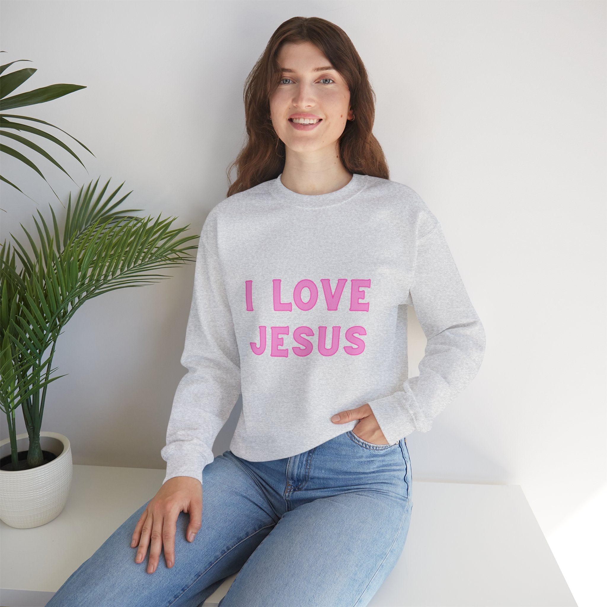 I Love Jesus Pink Crewneck Sweatshirt