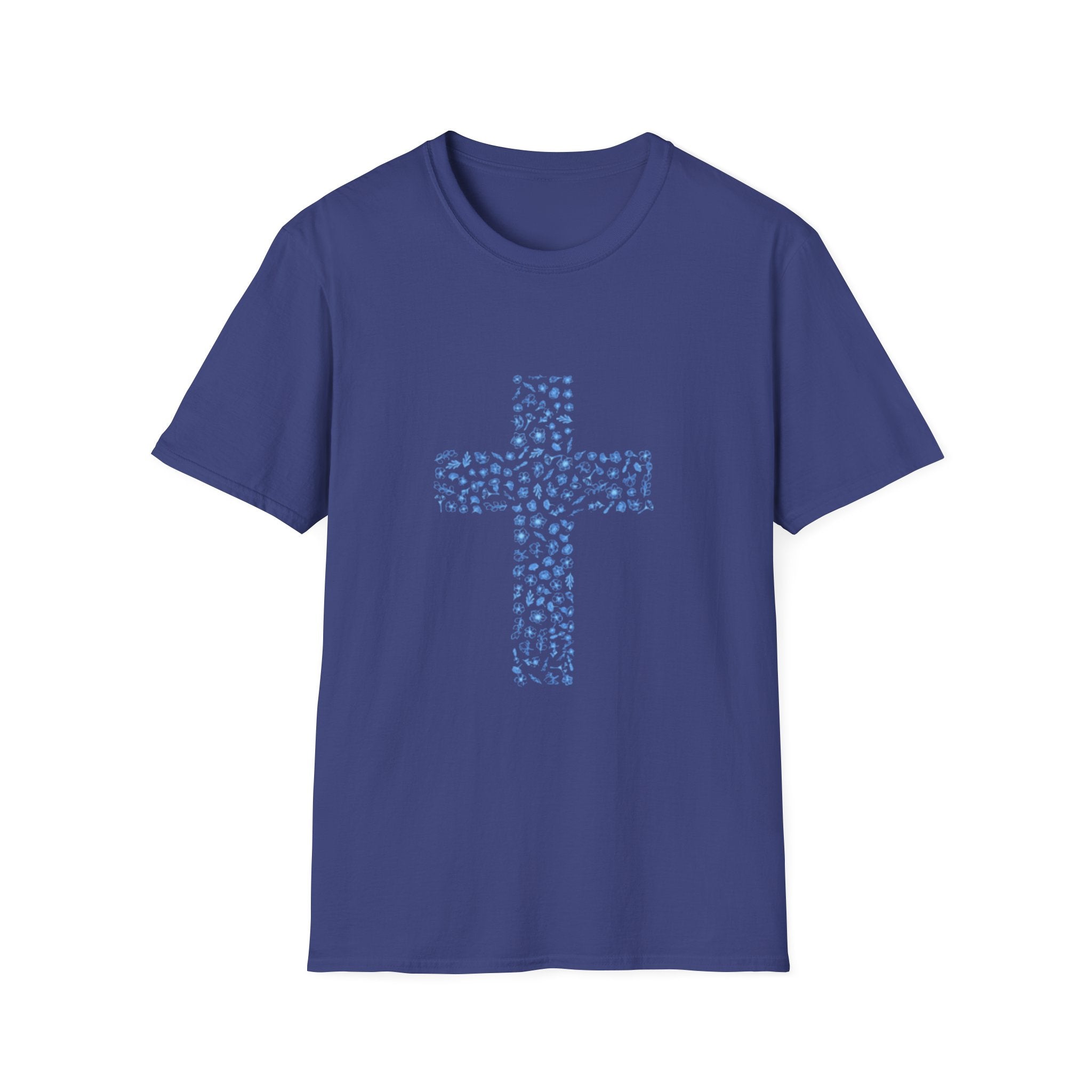 Floral Cross Tee — Light Blue Christian Graphic T-Shirt