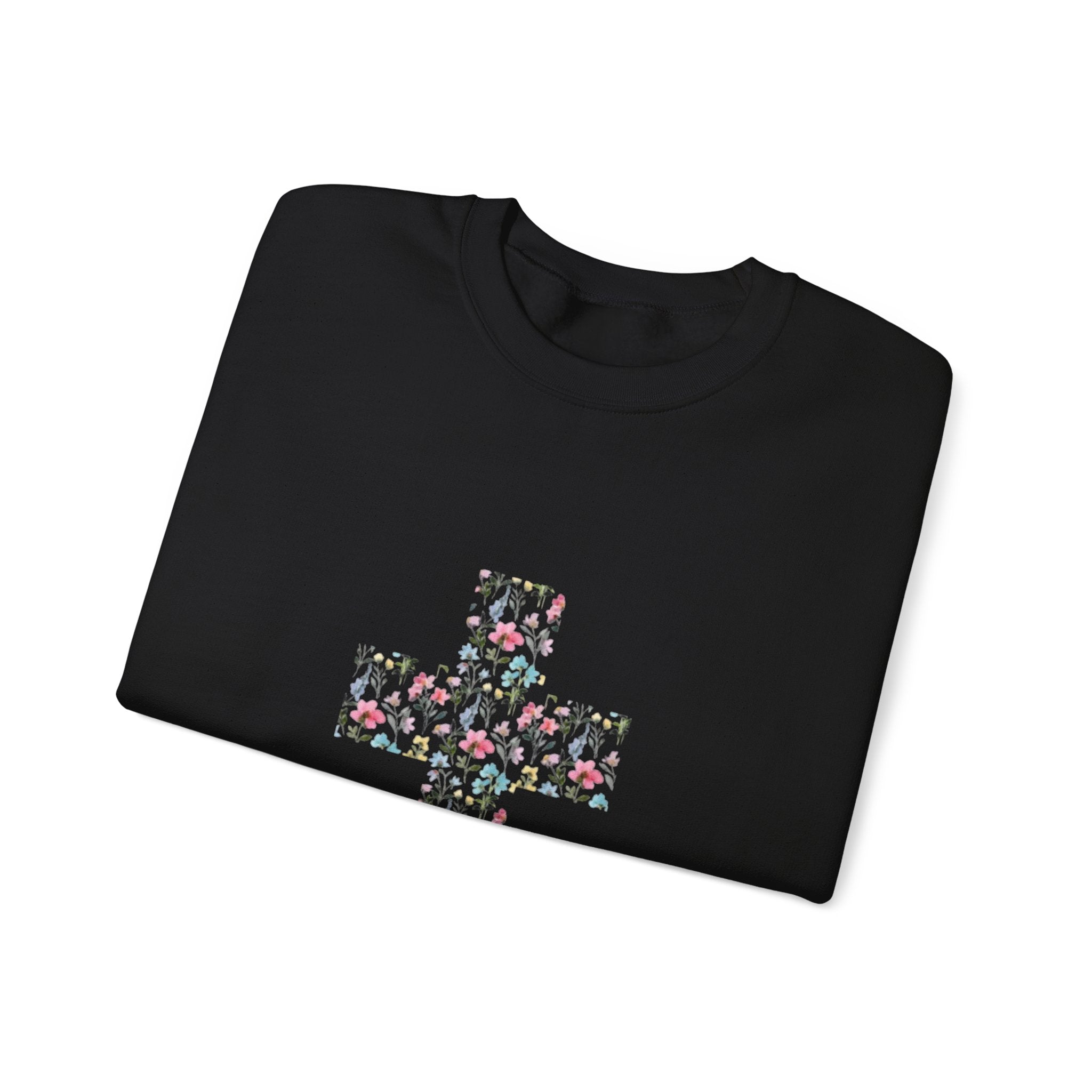 Floral Cross Crewneck Sweatshirt — Women's Christian Faith Pullover