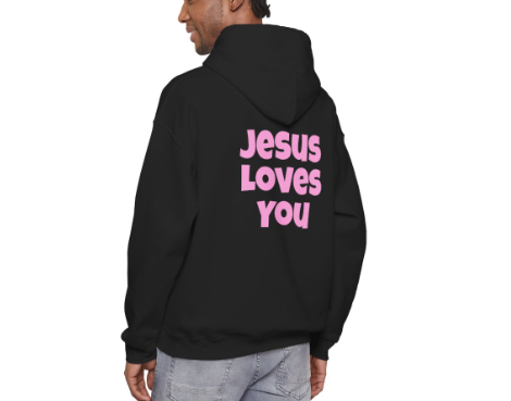 Jesus Loves You Hoodie — Pink Cross Christian Faith Pullover