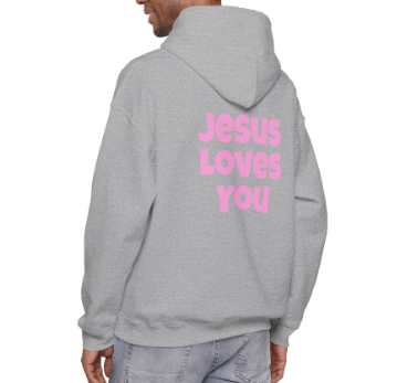 Jesus Loves You Hoodie — Pink Cross Christian Faith Pullover