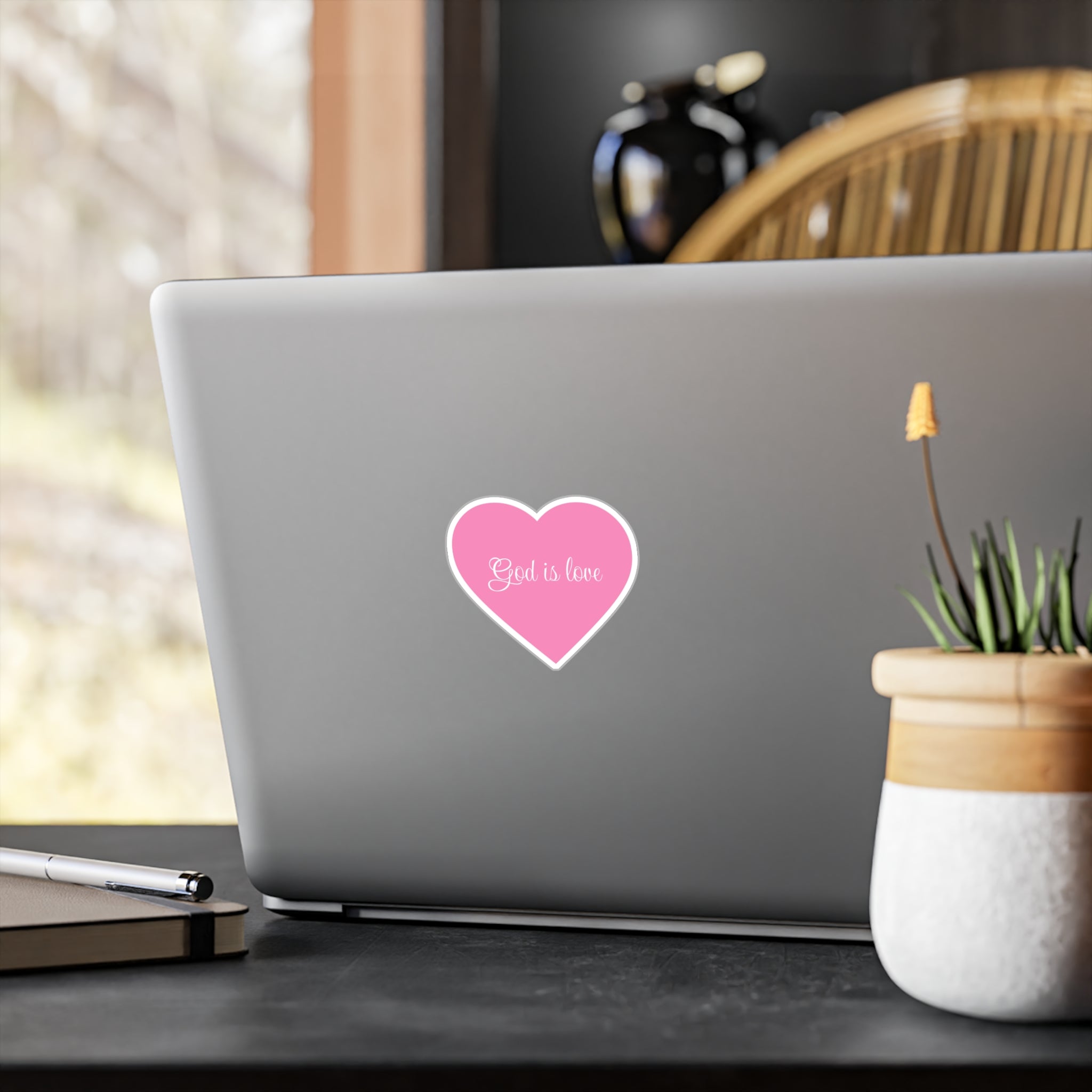 Heart Sticker "God Is Love" — Pink Religious Vinyl Decal (Kiss-Cut)