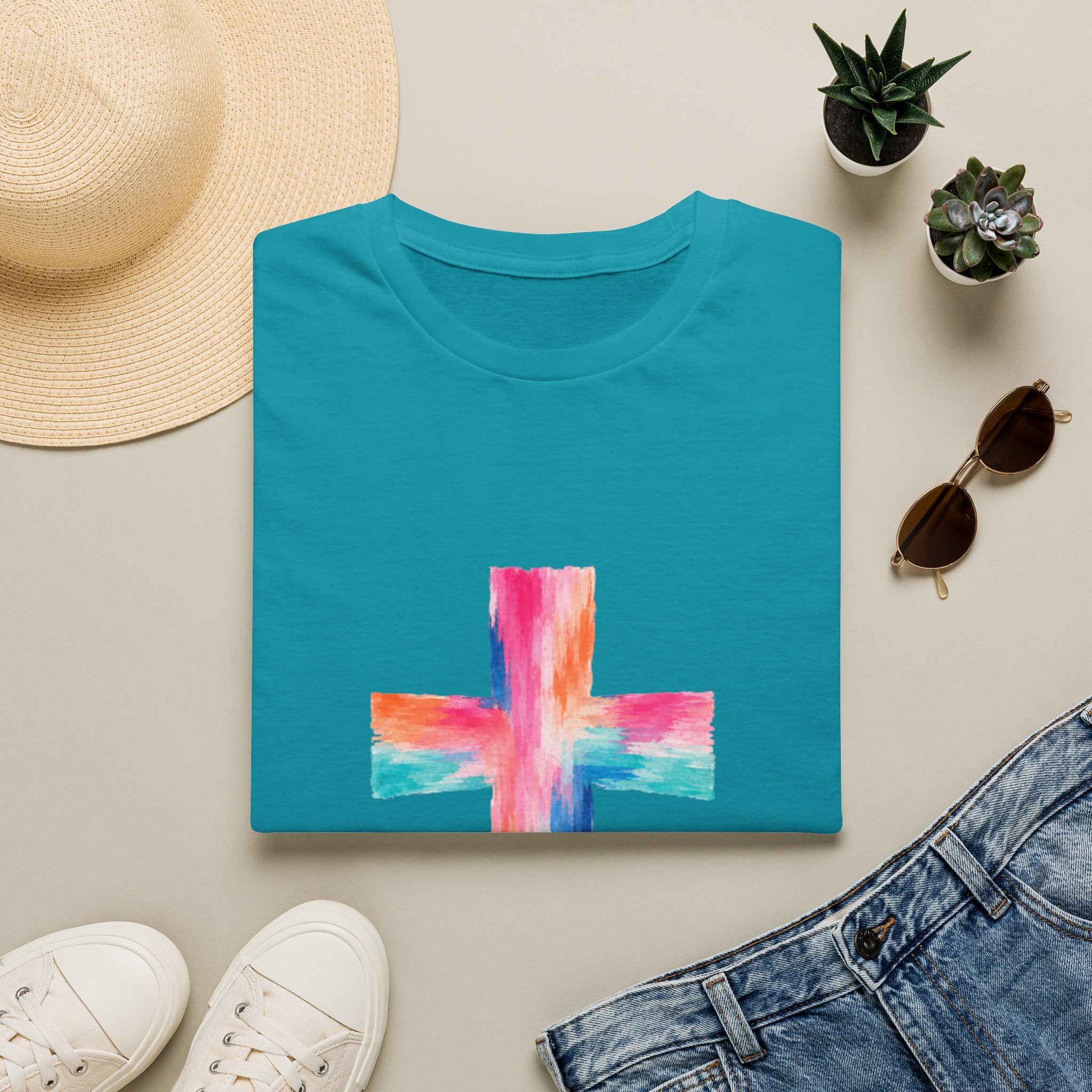 Watercolor Cross T-Shirt — Colorful Christian Faith Tee