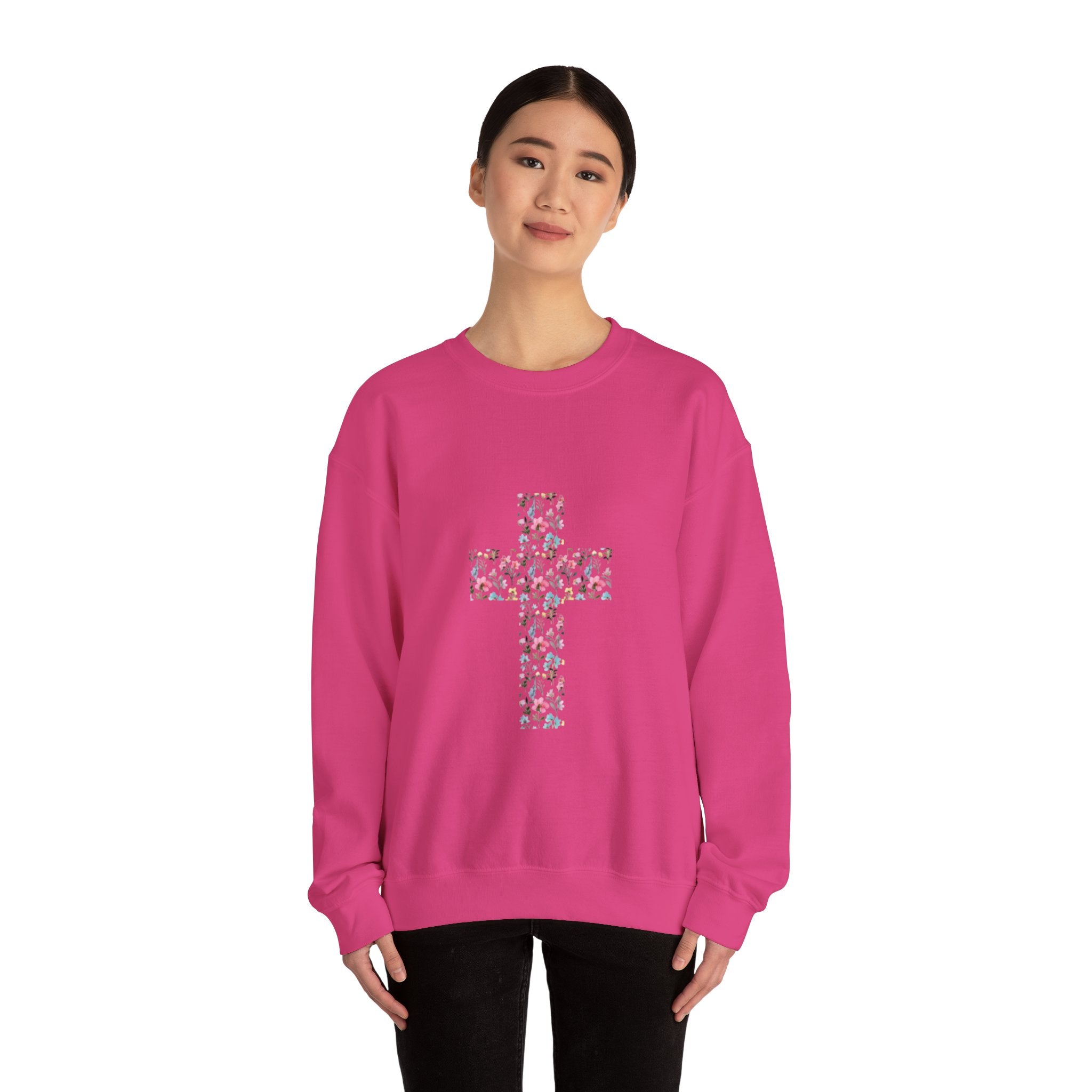Floral Cross Crewneck Sweatshirt — Women's Christian Faith Pullover