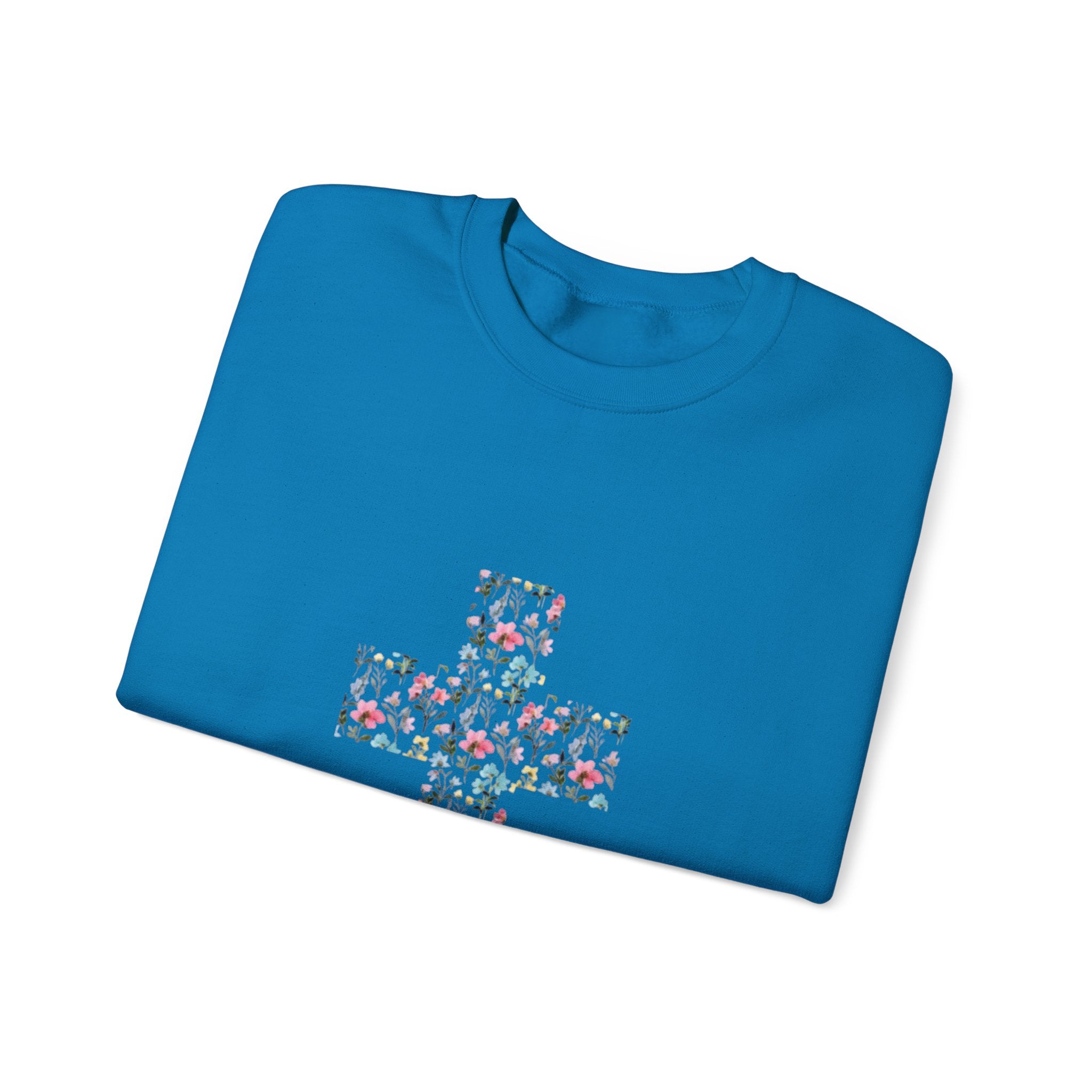 Floral Cross Crewneck Sweatshirt — Women's Christian Faith Pullover