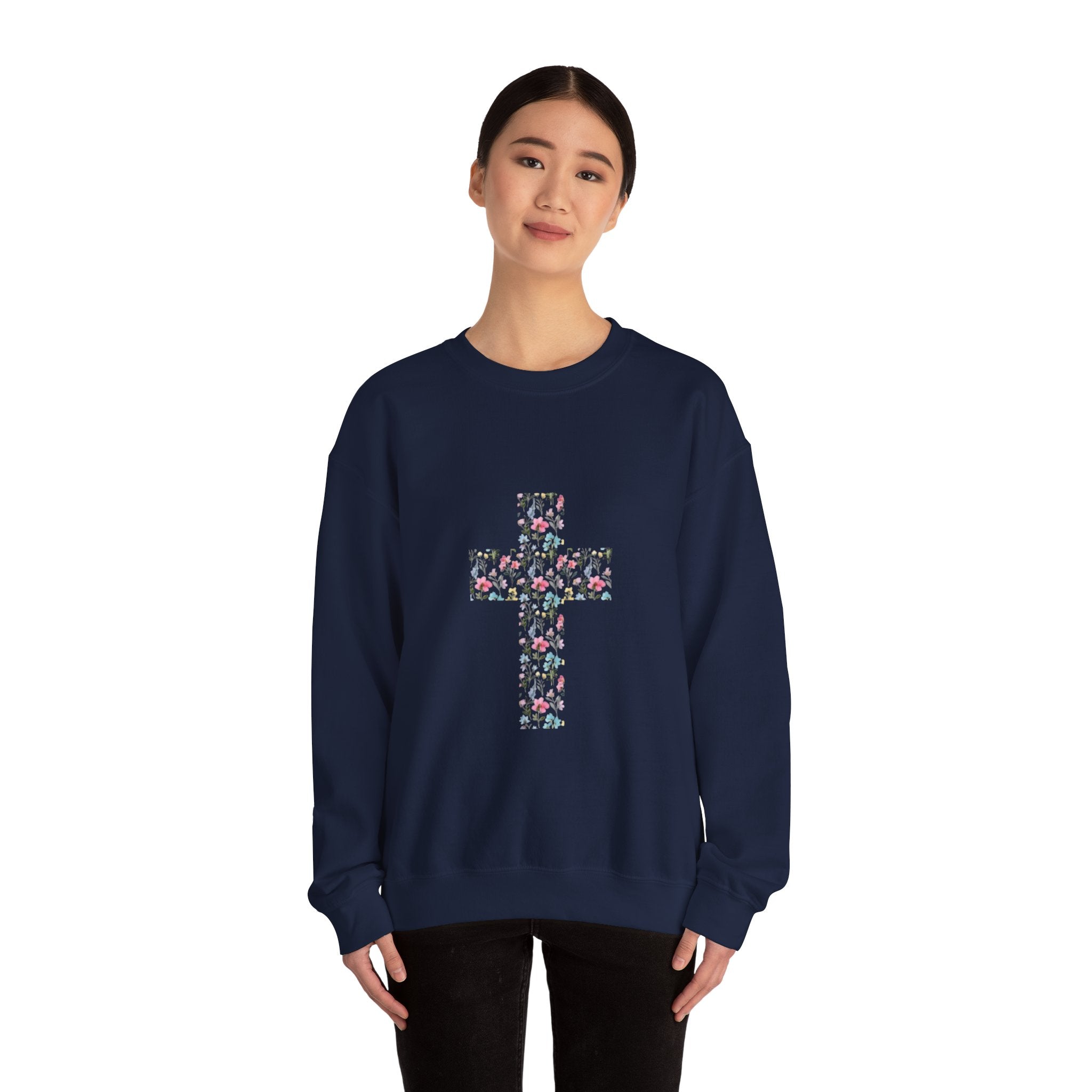 Floral Cross Crewneck Sweatshirt — Women's Christian Faith Pullover