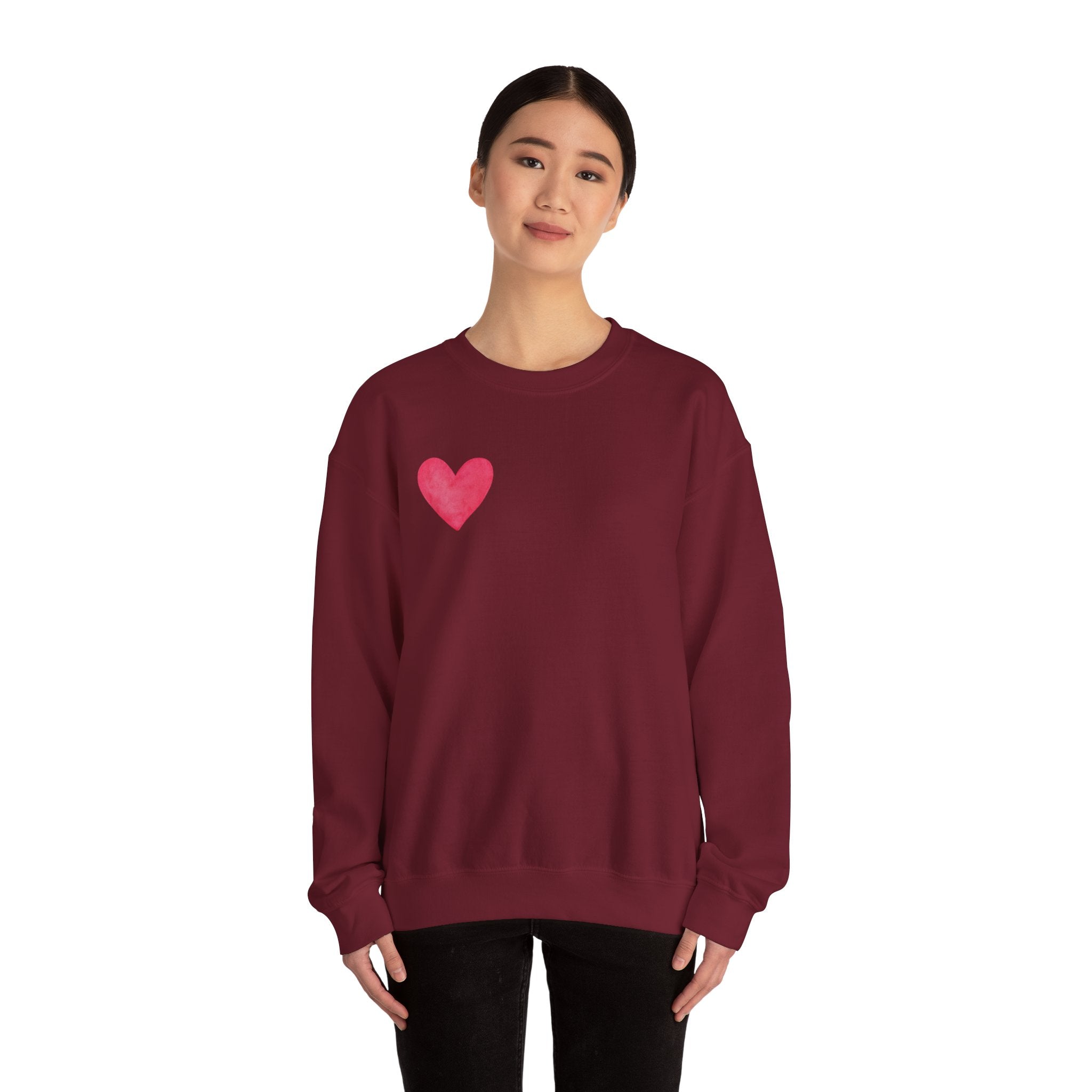 Crewneck Sweatshirt – Watercolor 'LOVE' Back Print, Cozy Valentine's Pullover