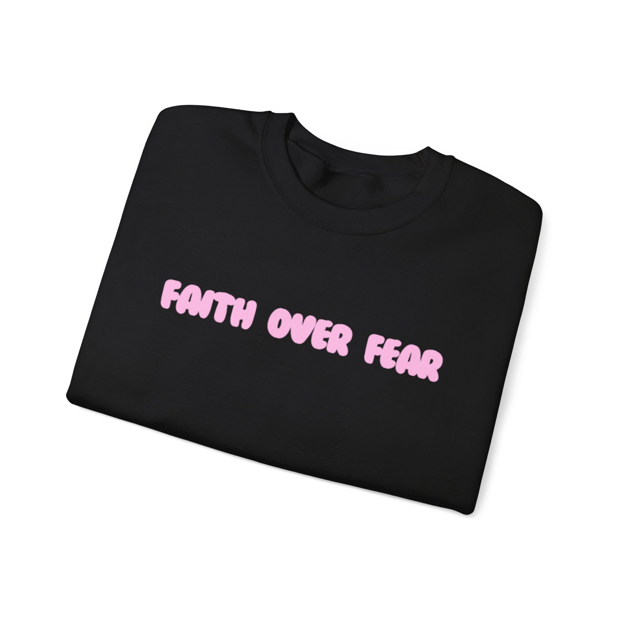 Faith Over Fear Crewneck Sweatshirt — Pink Retro Typography Christian Sweatshirt