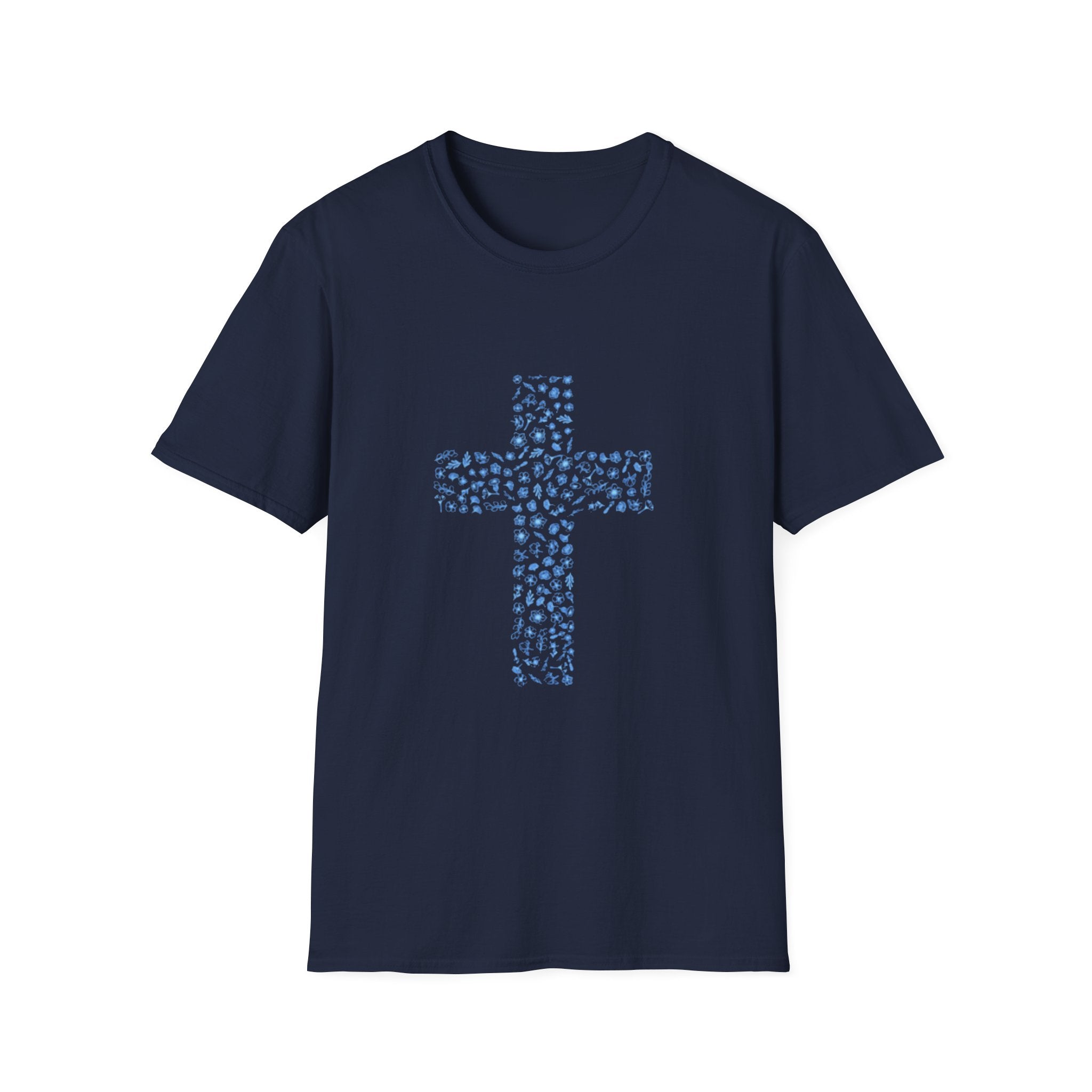 Floral Cross Tee — Light Blue Christian Graphic T-Shirt