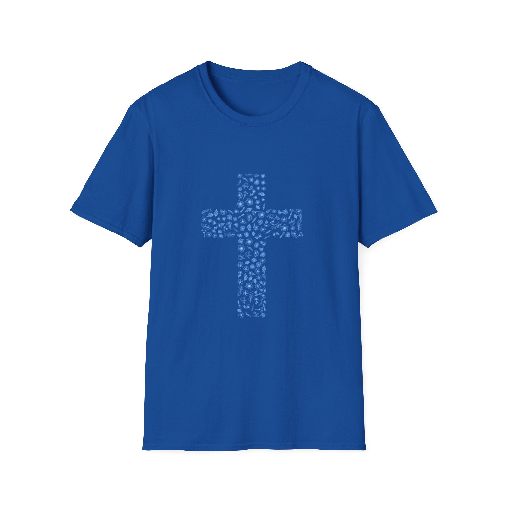 Floral Cross Tee — Light Blue Christian Graphic T-Shirt