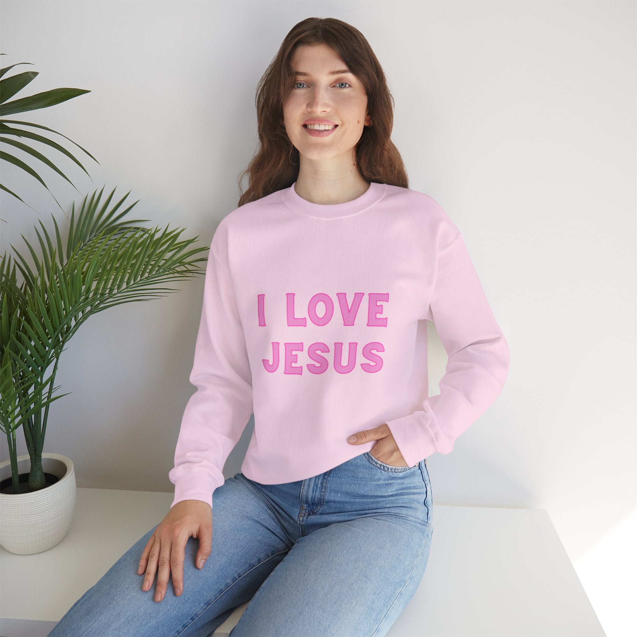 I Love Jesus Pink Crewneck Sweatshirt