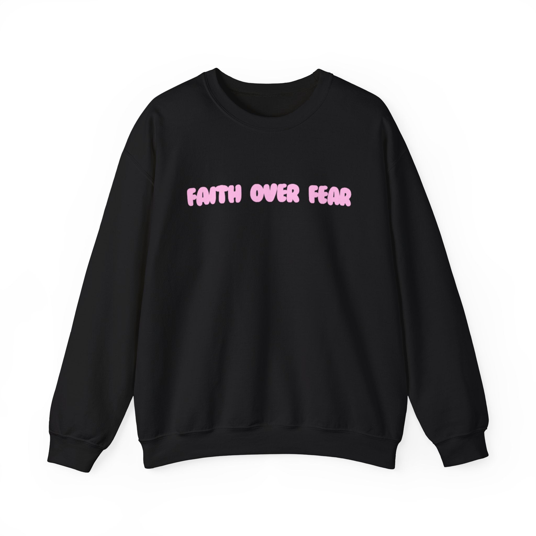 Faith Over Fear Crewneck Sweatshirt — Pink Retro Typography Christian Sweatshirt
