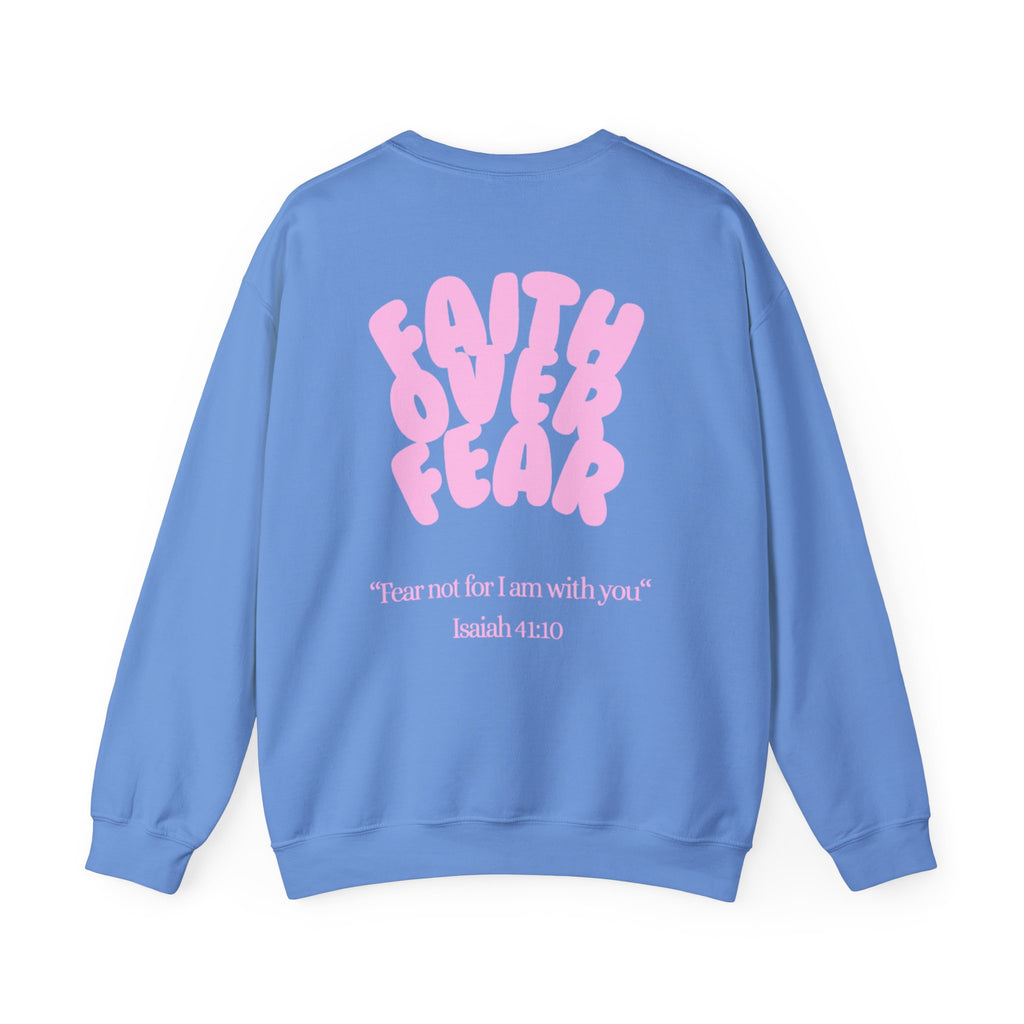 Faith Over Fear Crewneck Sweatshirt — Pink Retro Typography Christian Sweatshirt