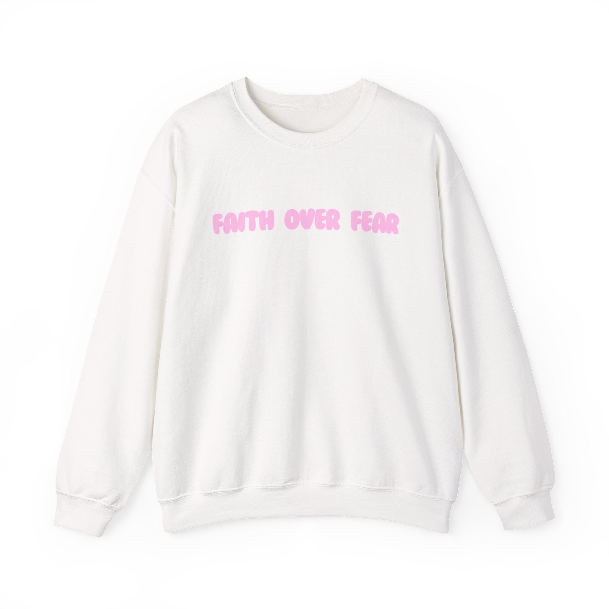 Faith Over Fear Crewneck Sweatshirt — Pink Retro Typography Christian Sweatshirt