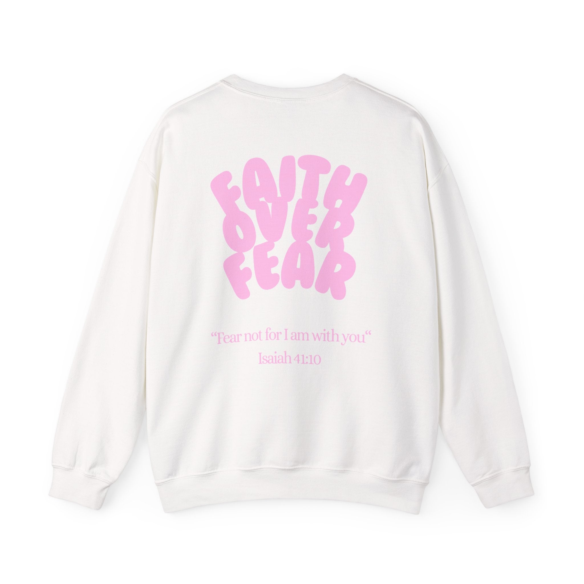 Faith Over Fear Crewneck Sweatshirt — Pink Retro Typography Christian Sweatshirt