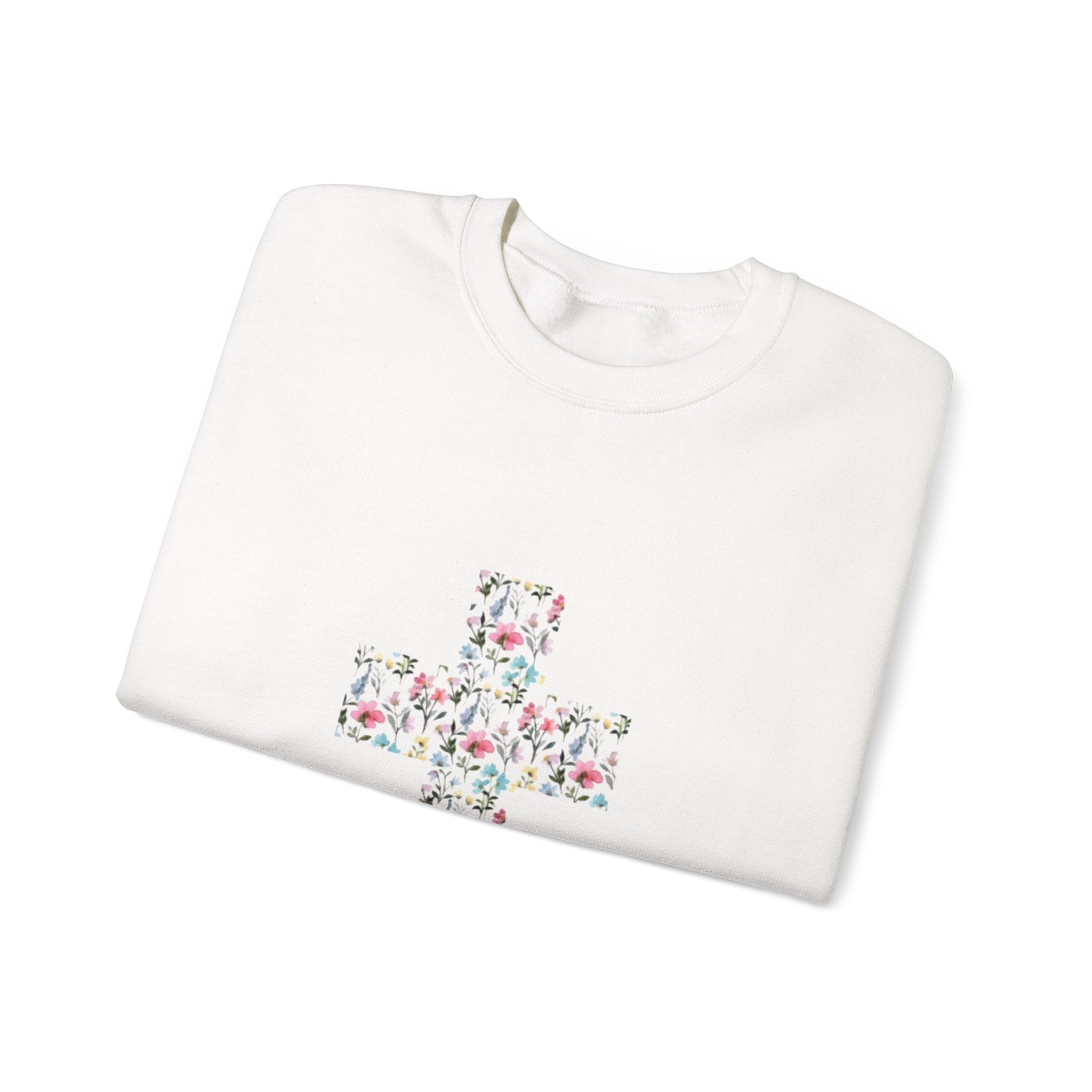 Floral Cross Crewneck Sweatshirt — Women's Christian Faith Pullover