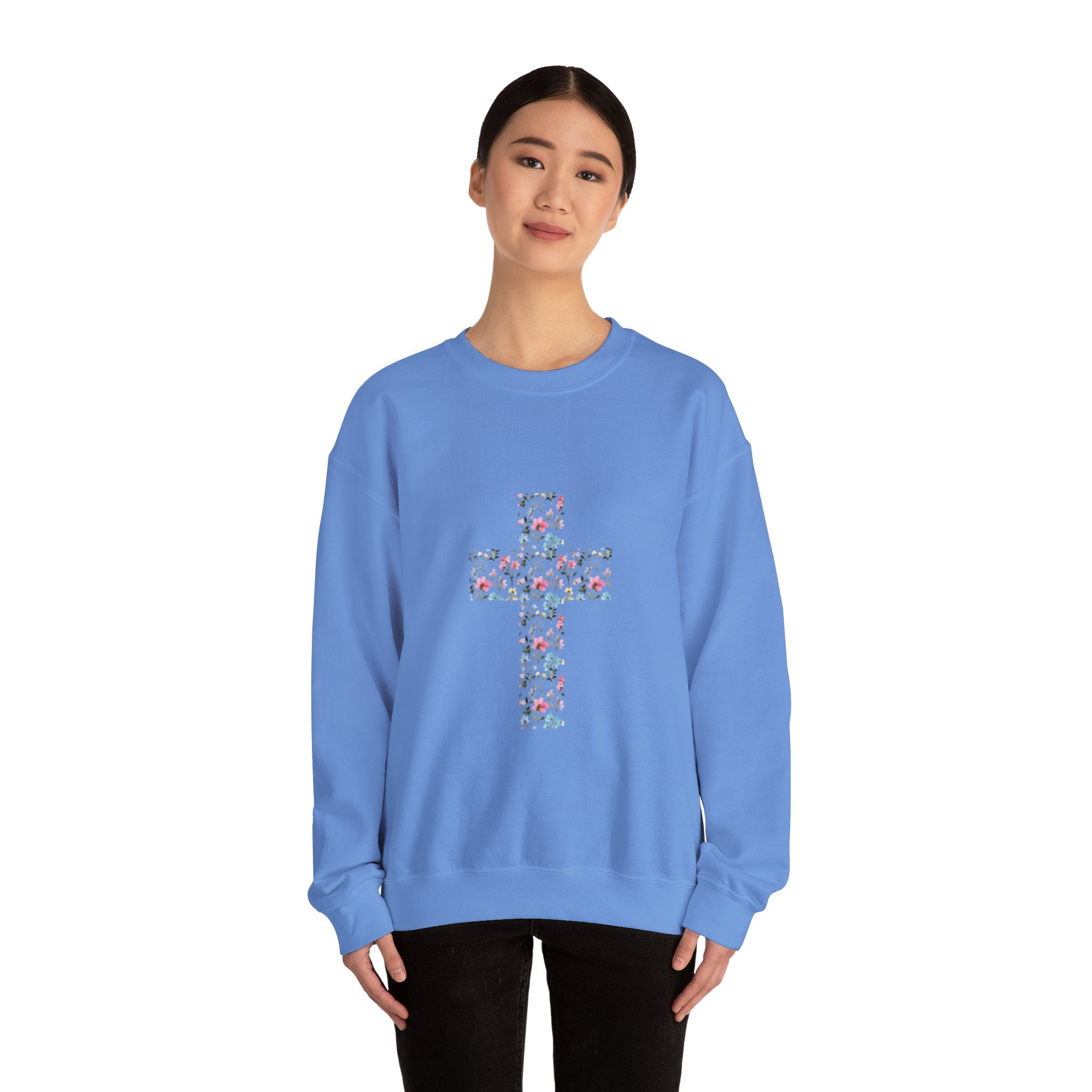 Floral Cross Crewneck Sweatshirt — Women's Christian Faith Pullover