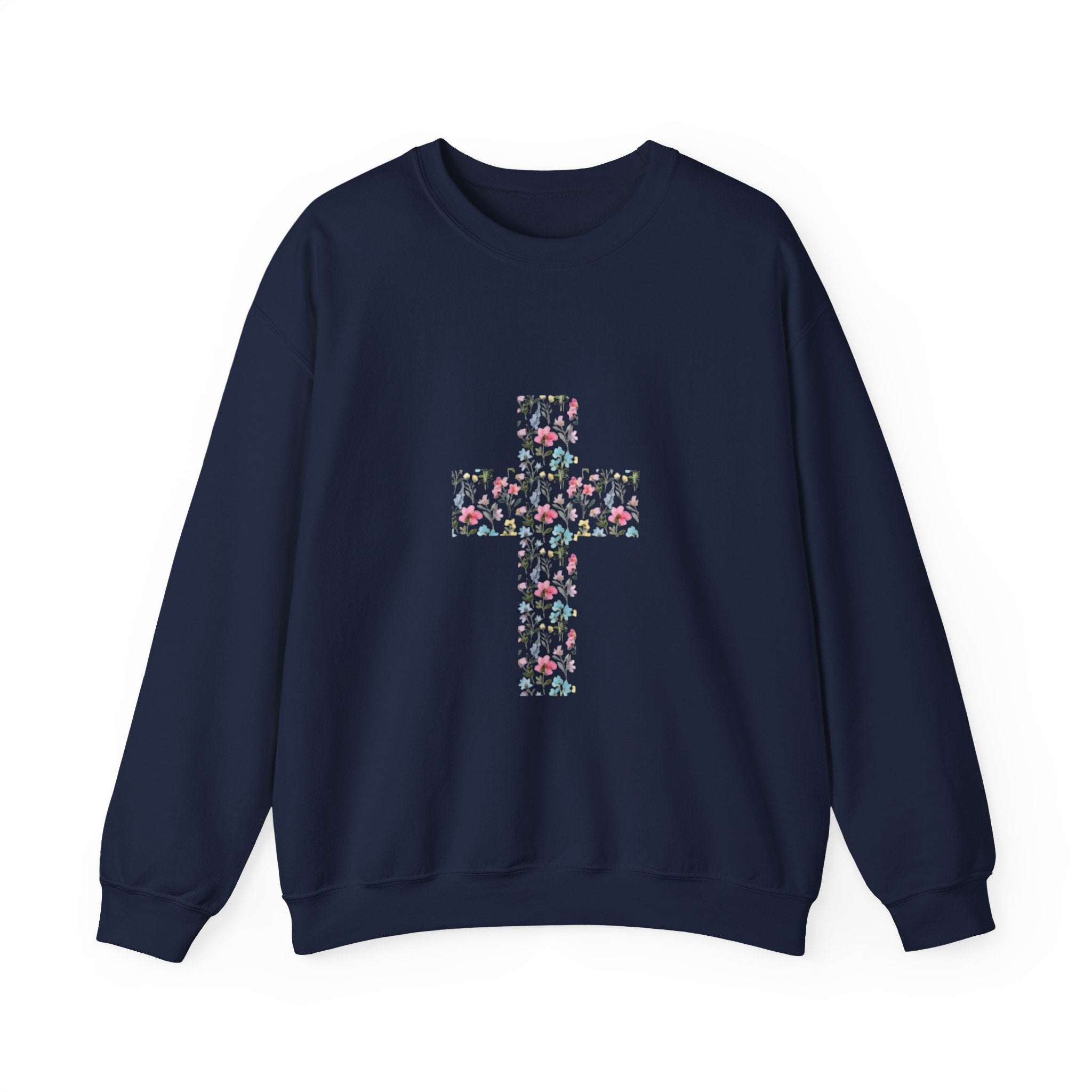 Floral Cross Crewneck Sweatshirt — Women's Christian Faith Pullover